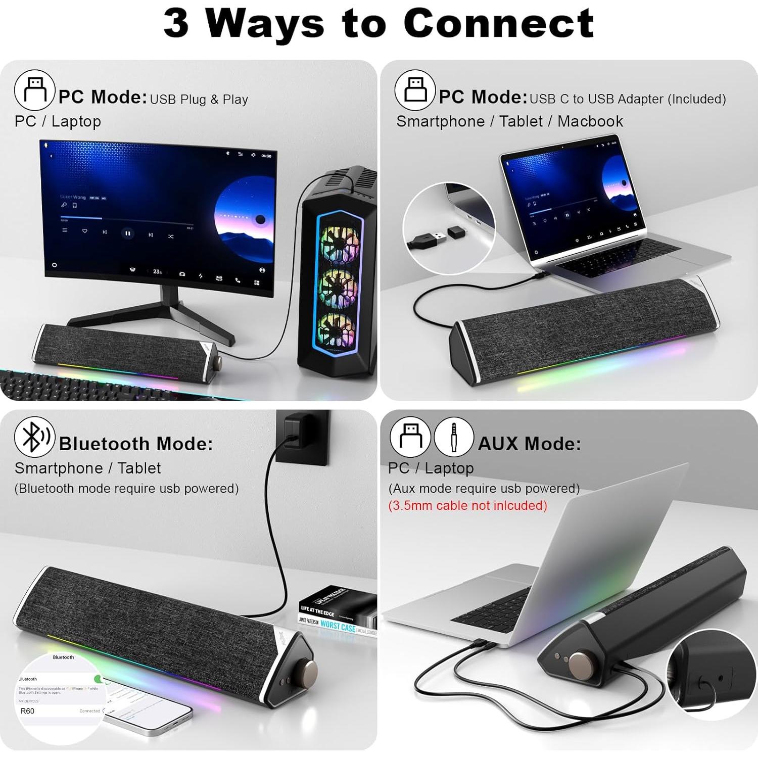 Altavoces Bluetooth SOULION R60 con Luz LED y USB - 1.1 kg