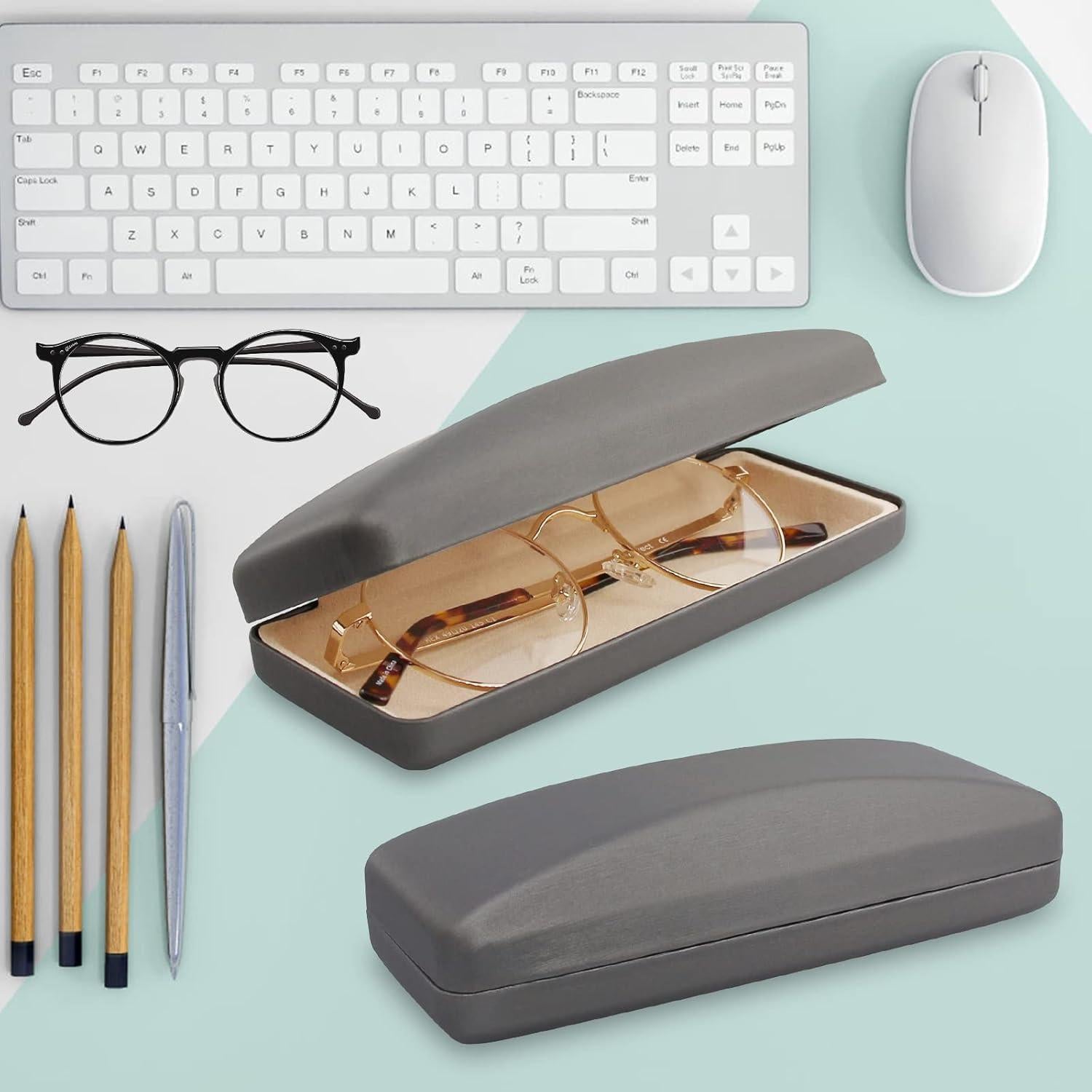 Estuche Duro para Gafas SMARTTOP Gris con Paño de Limpieza