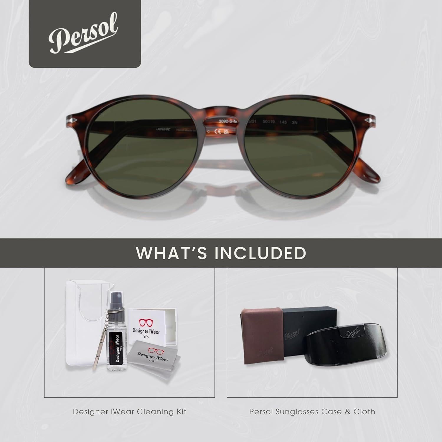 Gafas de sol redondas Persol PO3092SM para hombres + Kit iWear