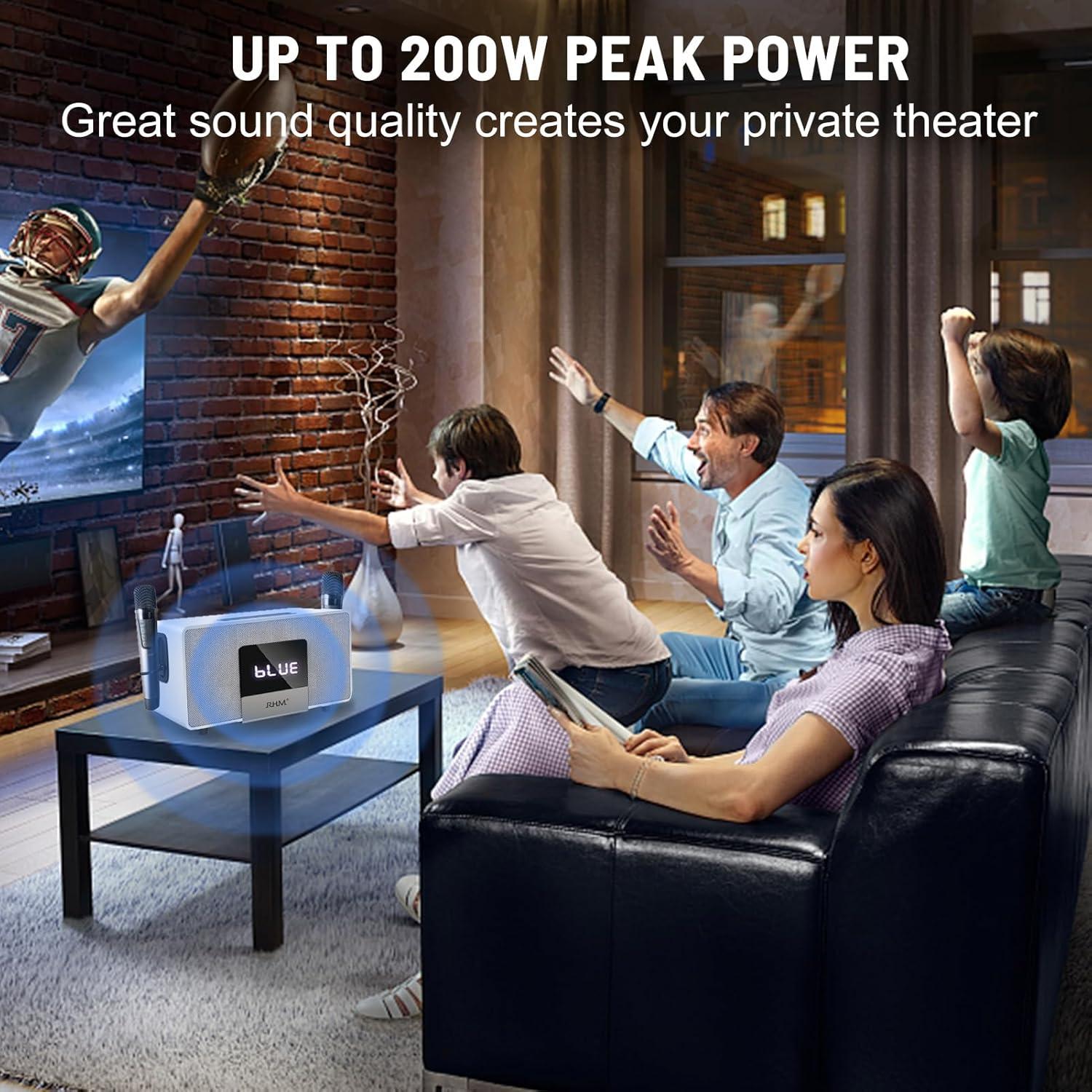 RHM K222 Karaoke Altavoz Bluetooth 2 Micrófonos UHF