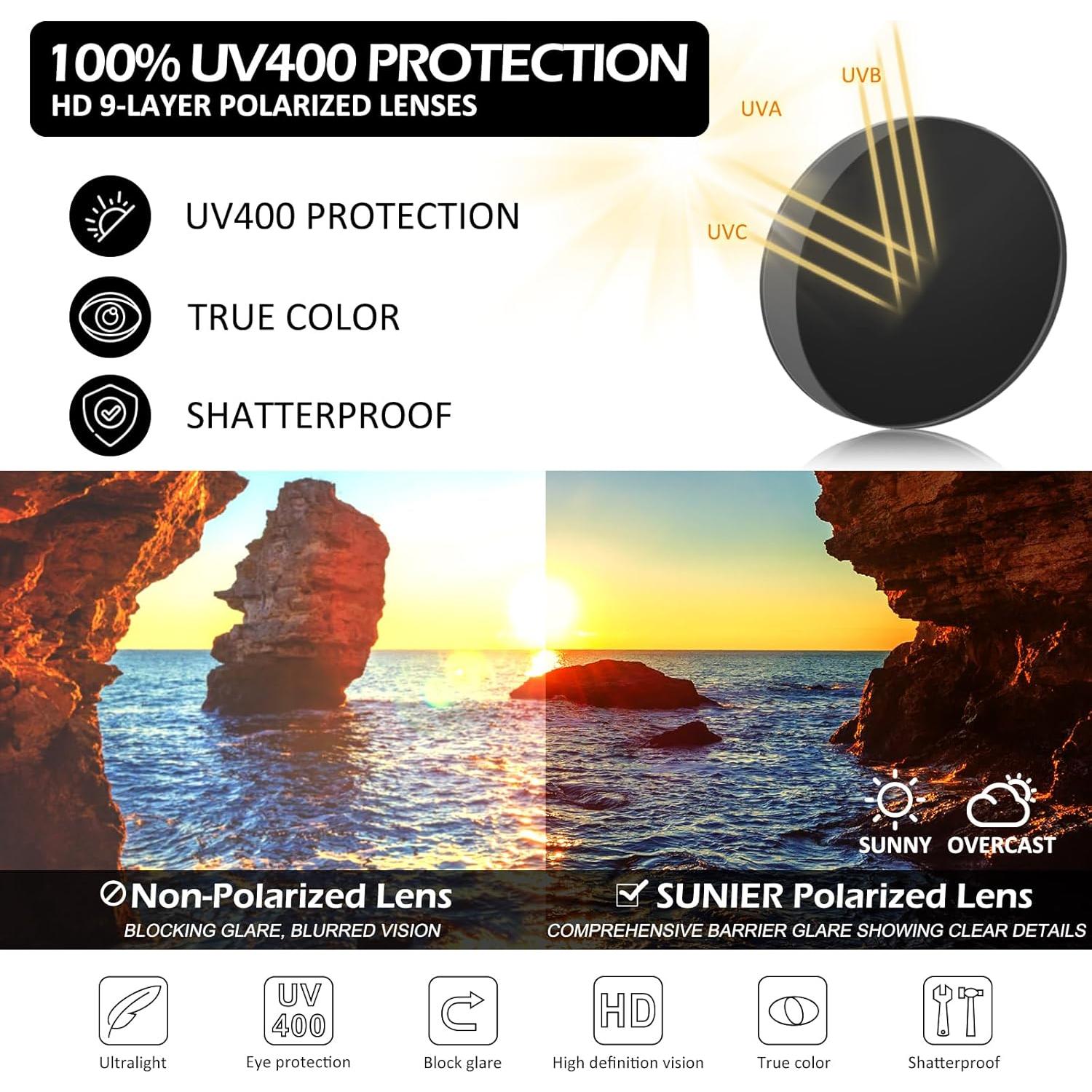 Gafas de sol SUNIER para mujeres polarizadas UV400 grandes