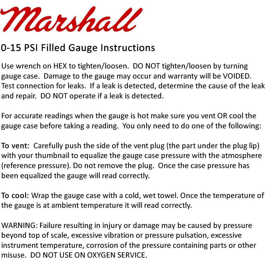 Manómetro Mecánico Marshall Instruments 0-15 PSI 1.5"