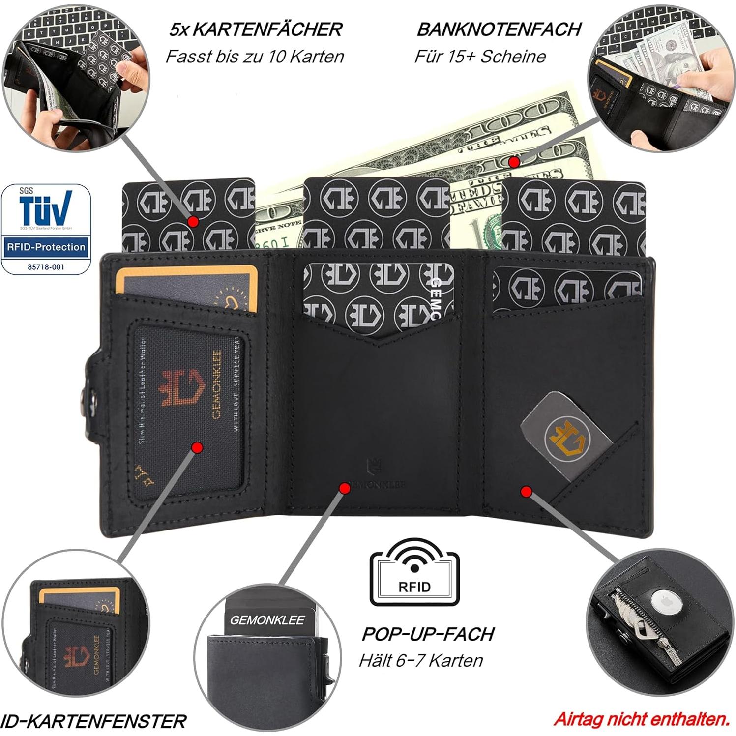 Billetera Gemonklee Negra 4.0 con Soporte para AirTag