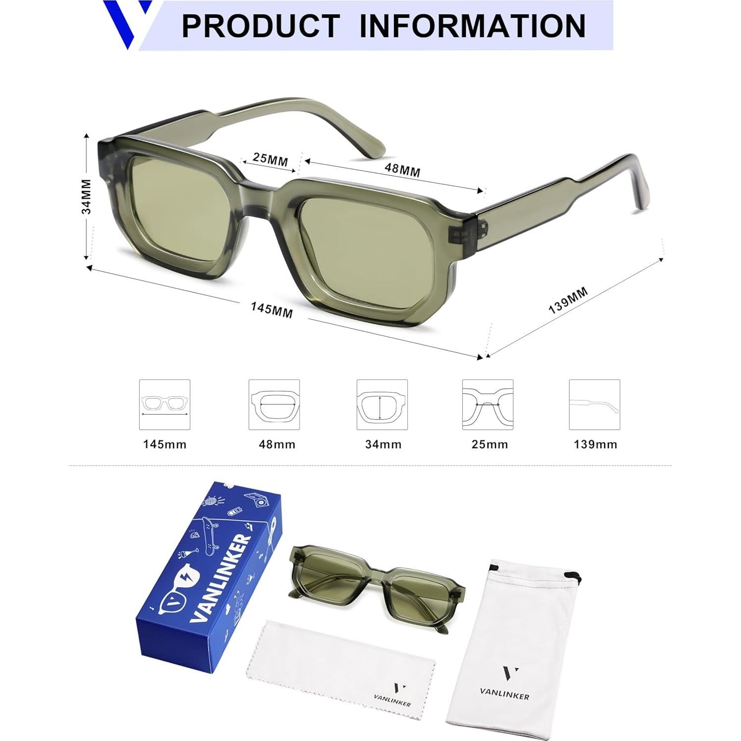 Gafas de Sol VANLINKER Retro UV400 Verde Claro VL9823