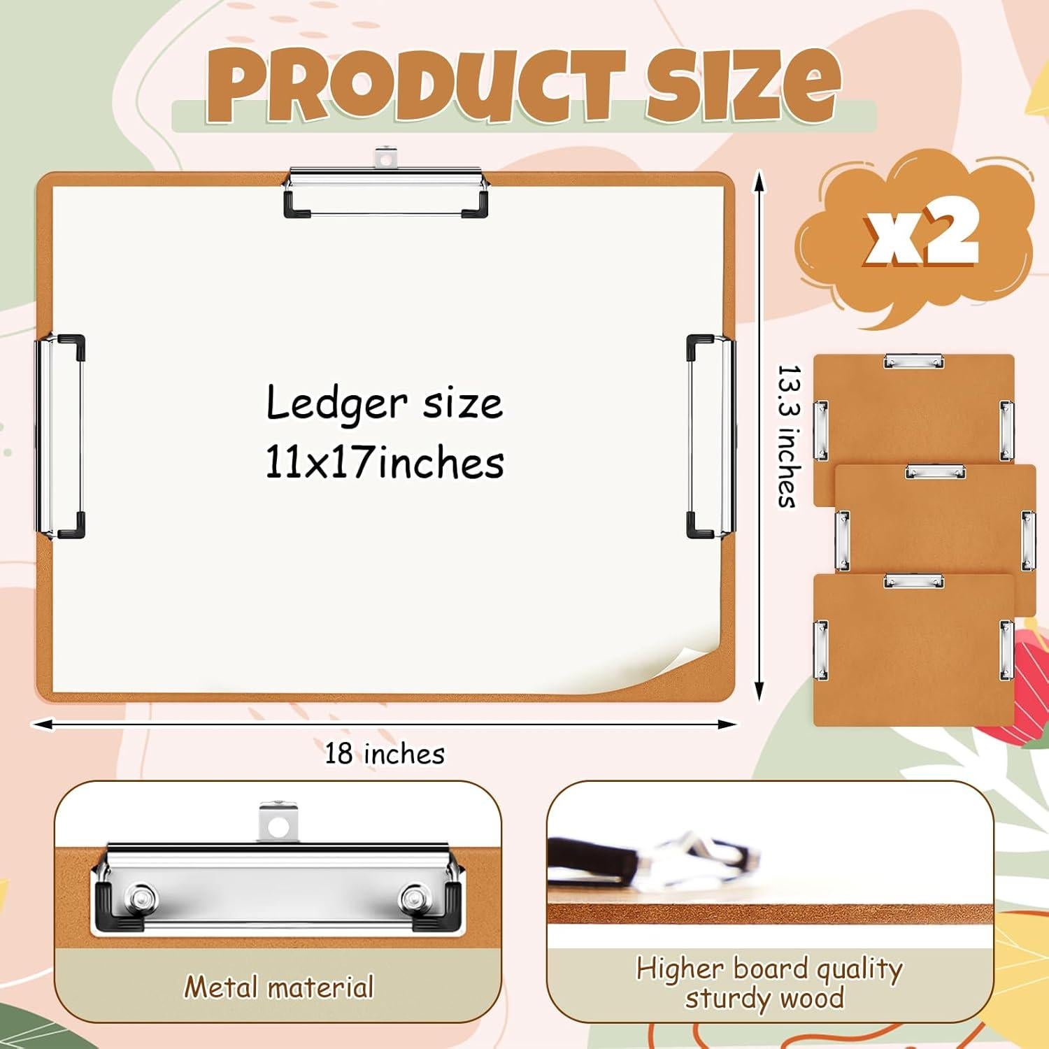 Clipboard Horizontal Tenceur 11x17 Pulgadas 2 Pcs Resistente