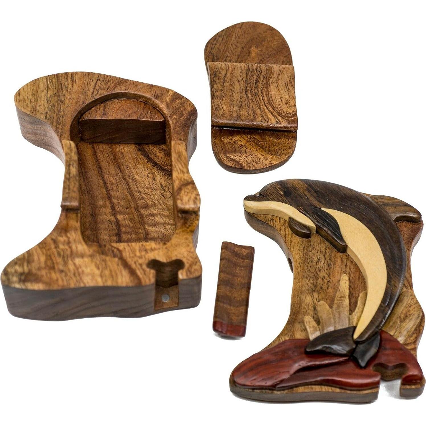 Caja de Rompecabezas de Madera Delfín - Hecha a Mano con Secreto