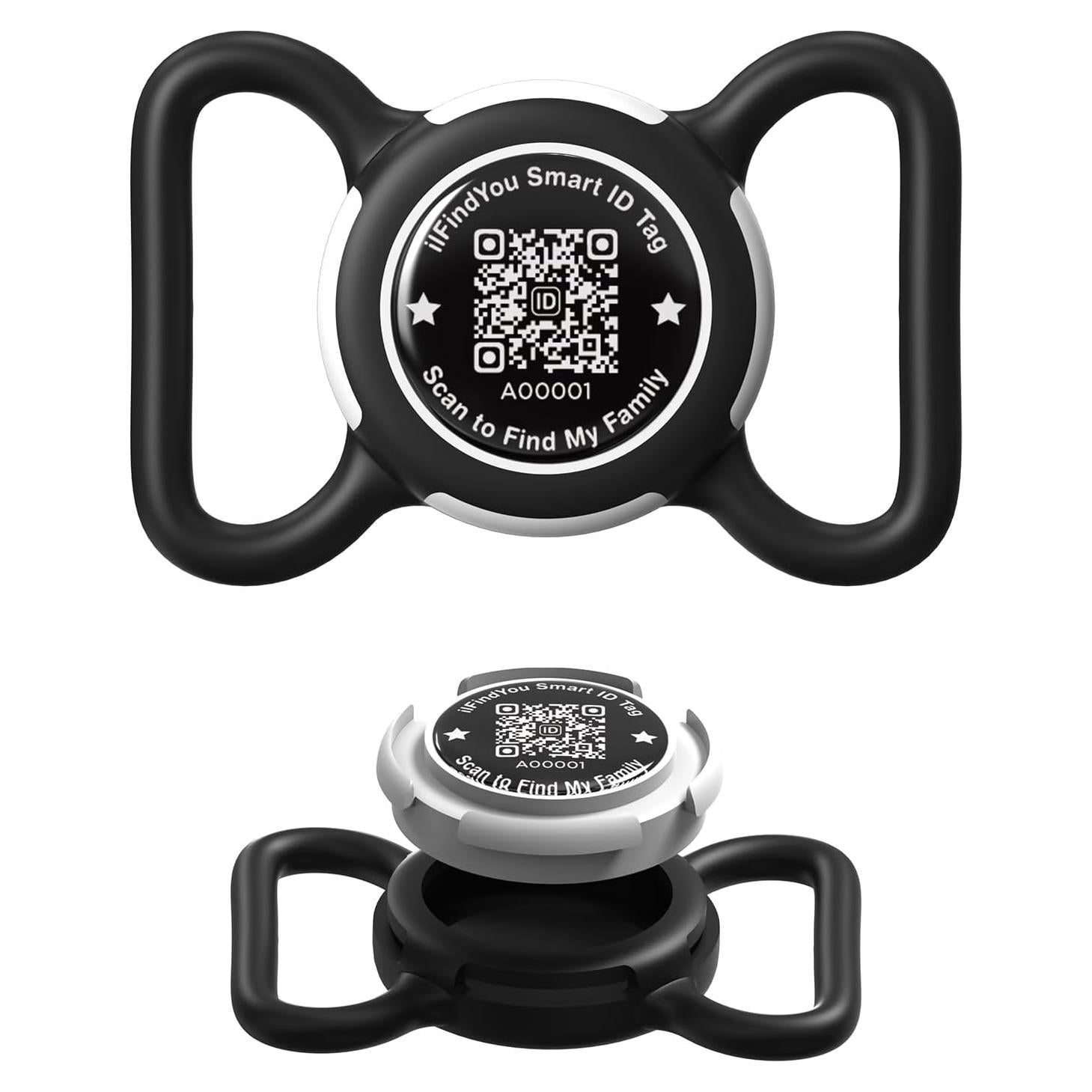Soporte para Collar de Perro ILFINDYOU AirTag Negro QR