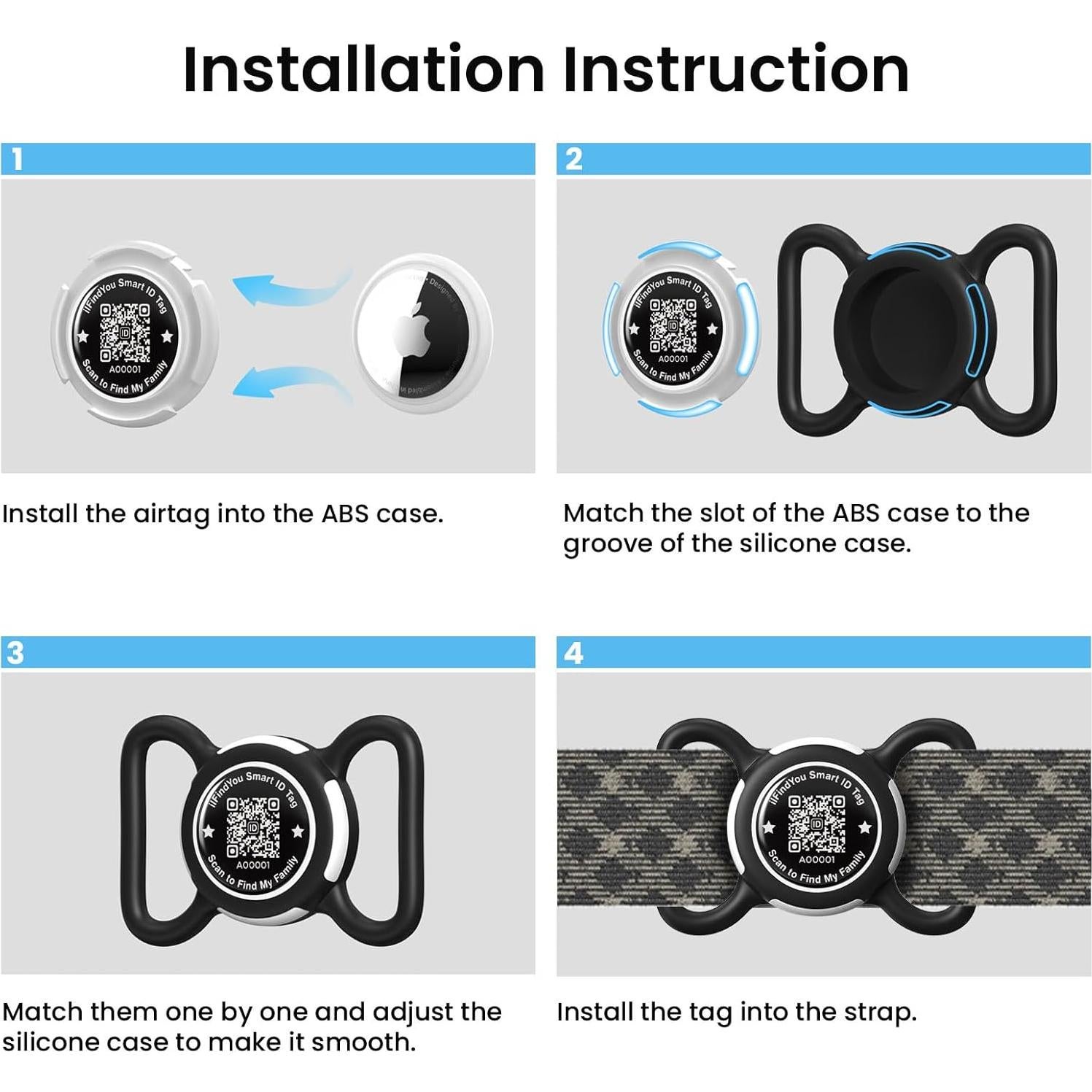 Soporte para Collar de Perro ILFINDYOU AirTag Negro QR