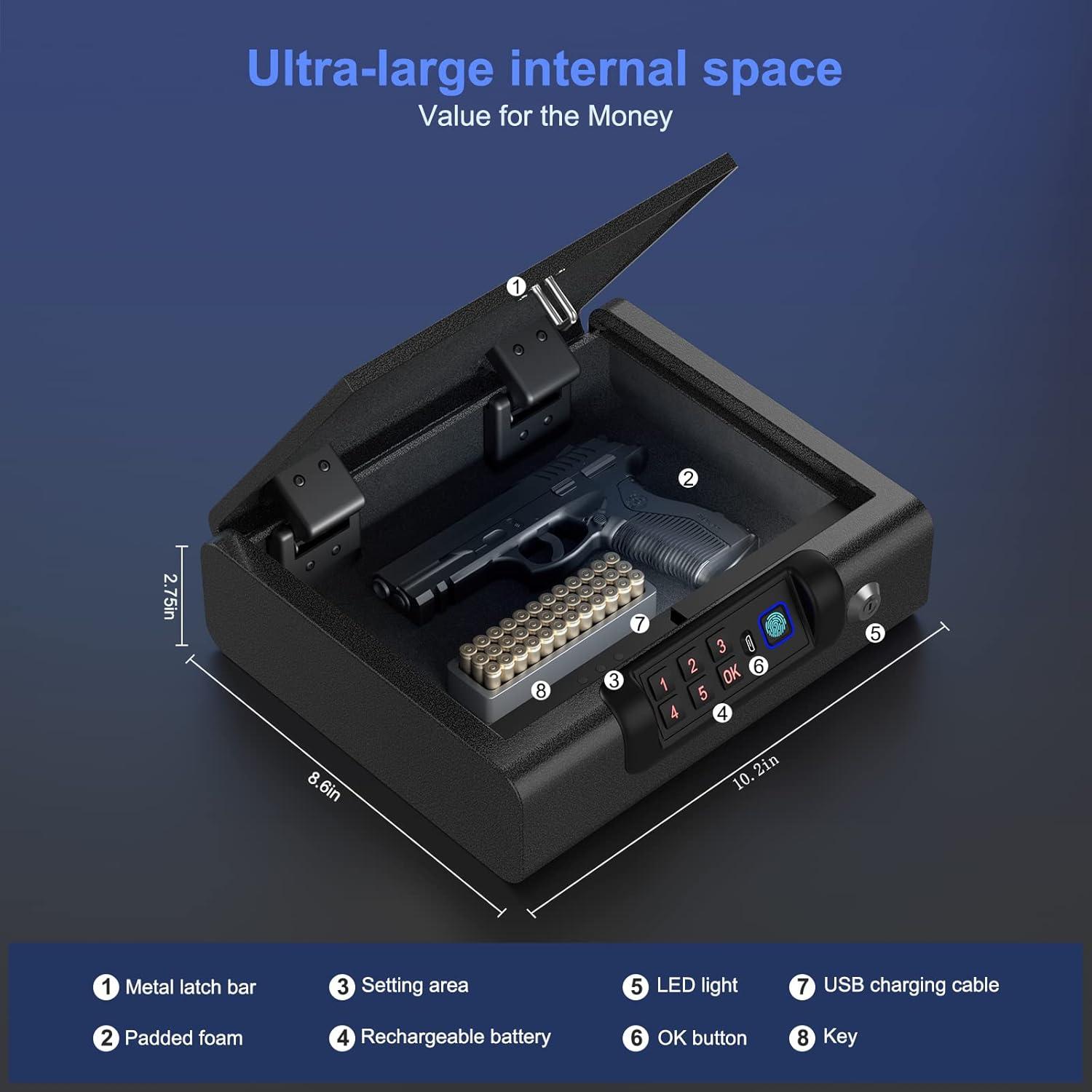 Caja Fuerte Biométrica BILLCONCH para 2 Pistolas Negra