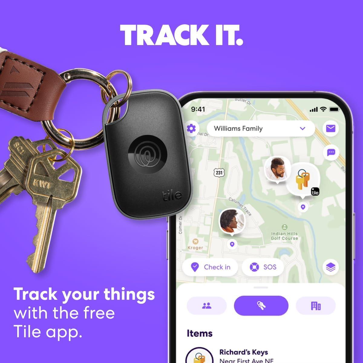 Rastreador Bluetooth Tile Pro - Localizador de Objetos Negro