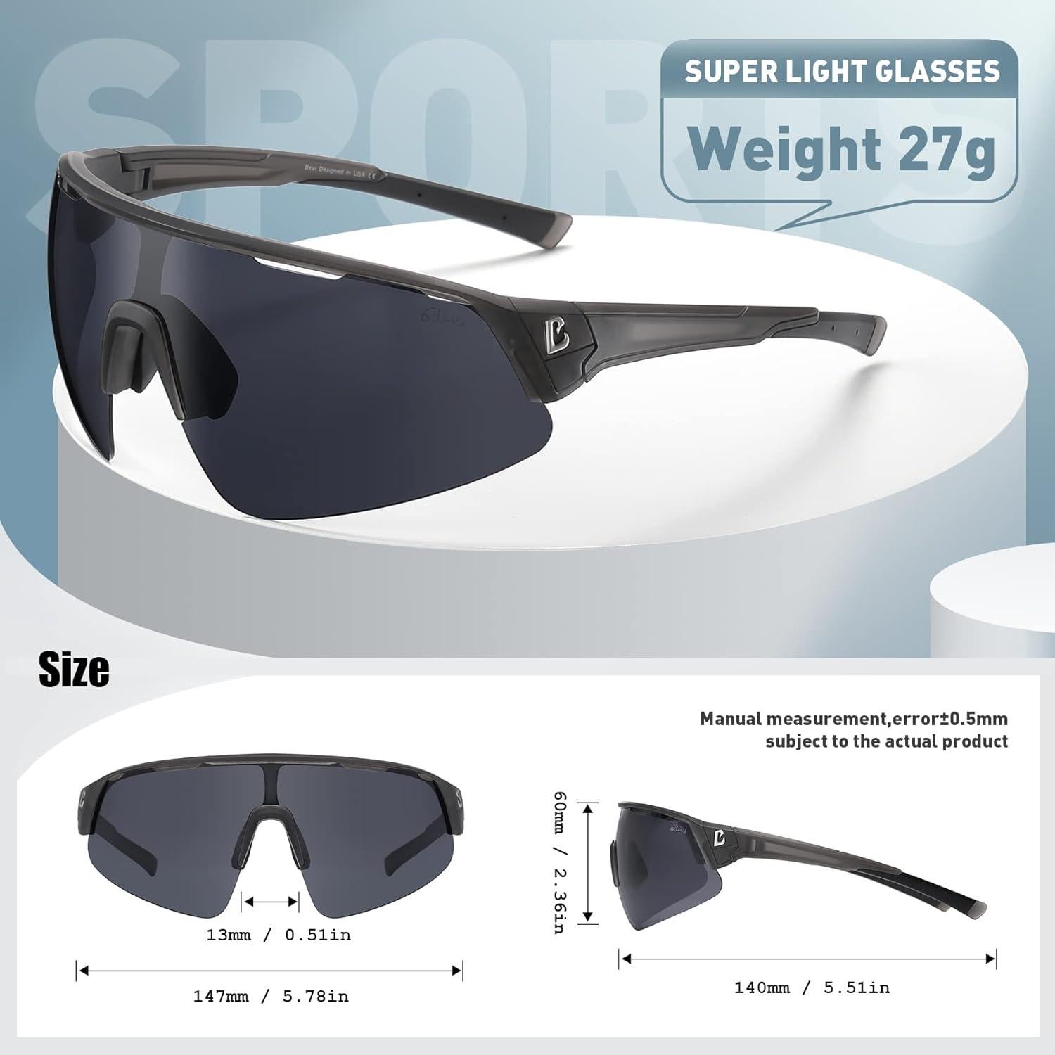 Gafas de sol Bevi Sports Shield UV400 unisex para ciclismo