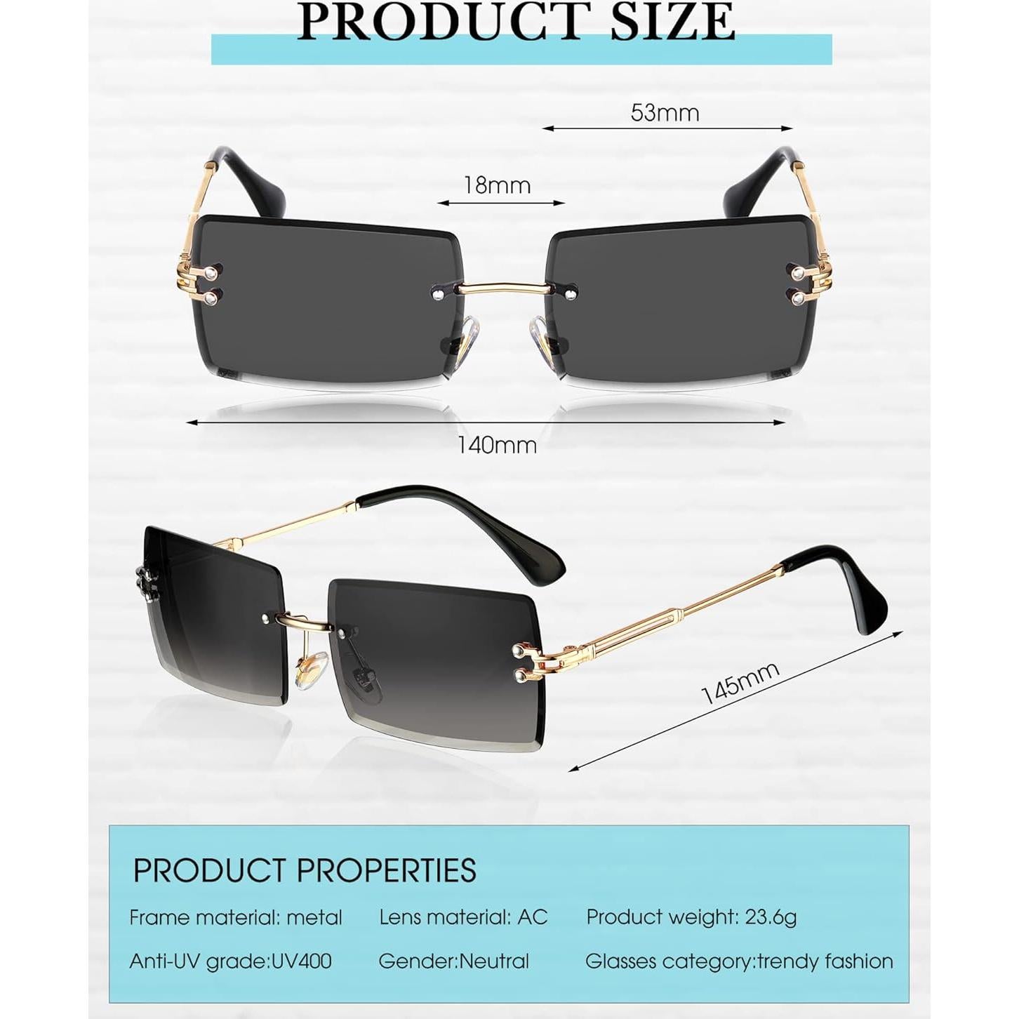 Gafas de Sol Rectangulares Sin Montura Frienda 4 Pares