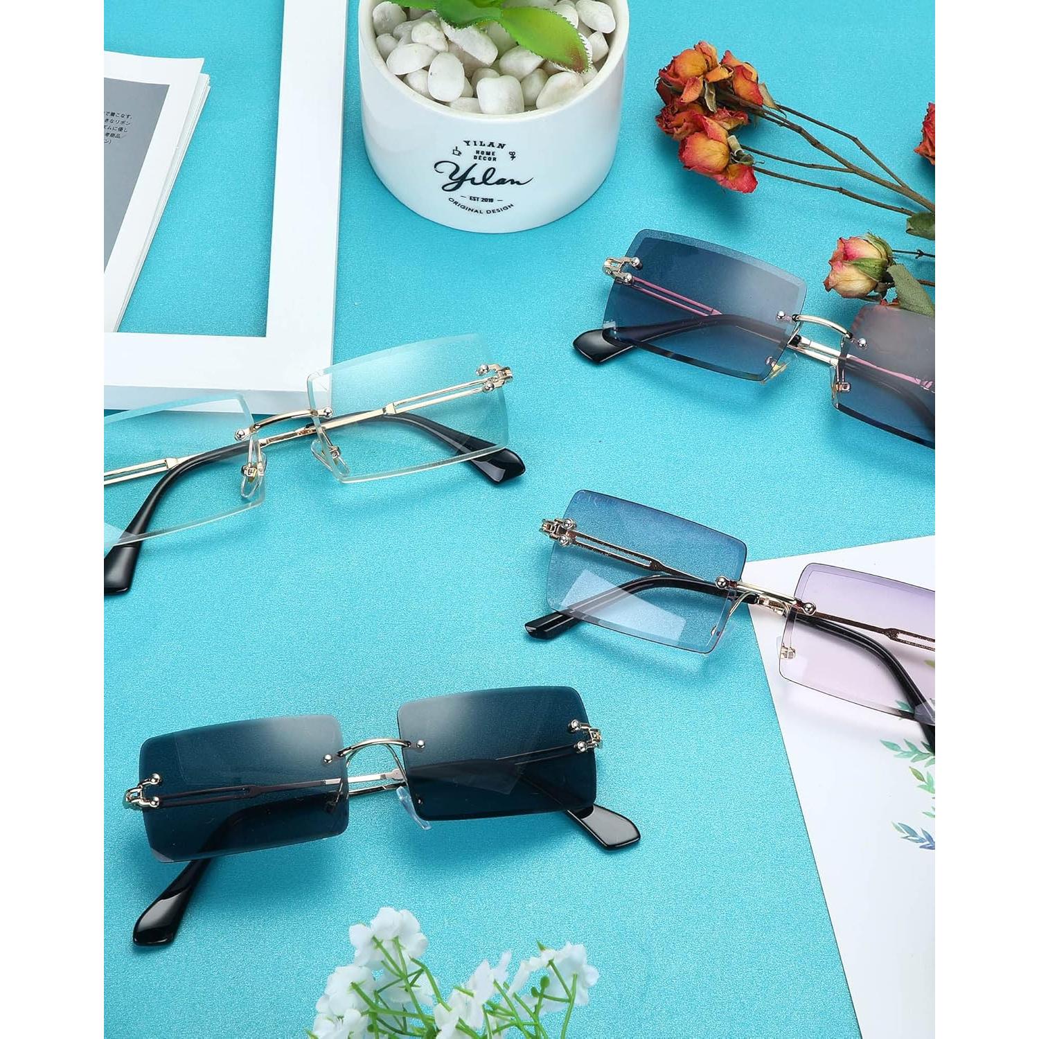 Gafas de Sol Rectangulares Sin Montura Frienda 4 Pares