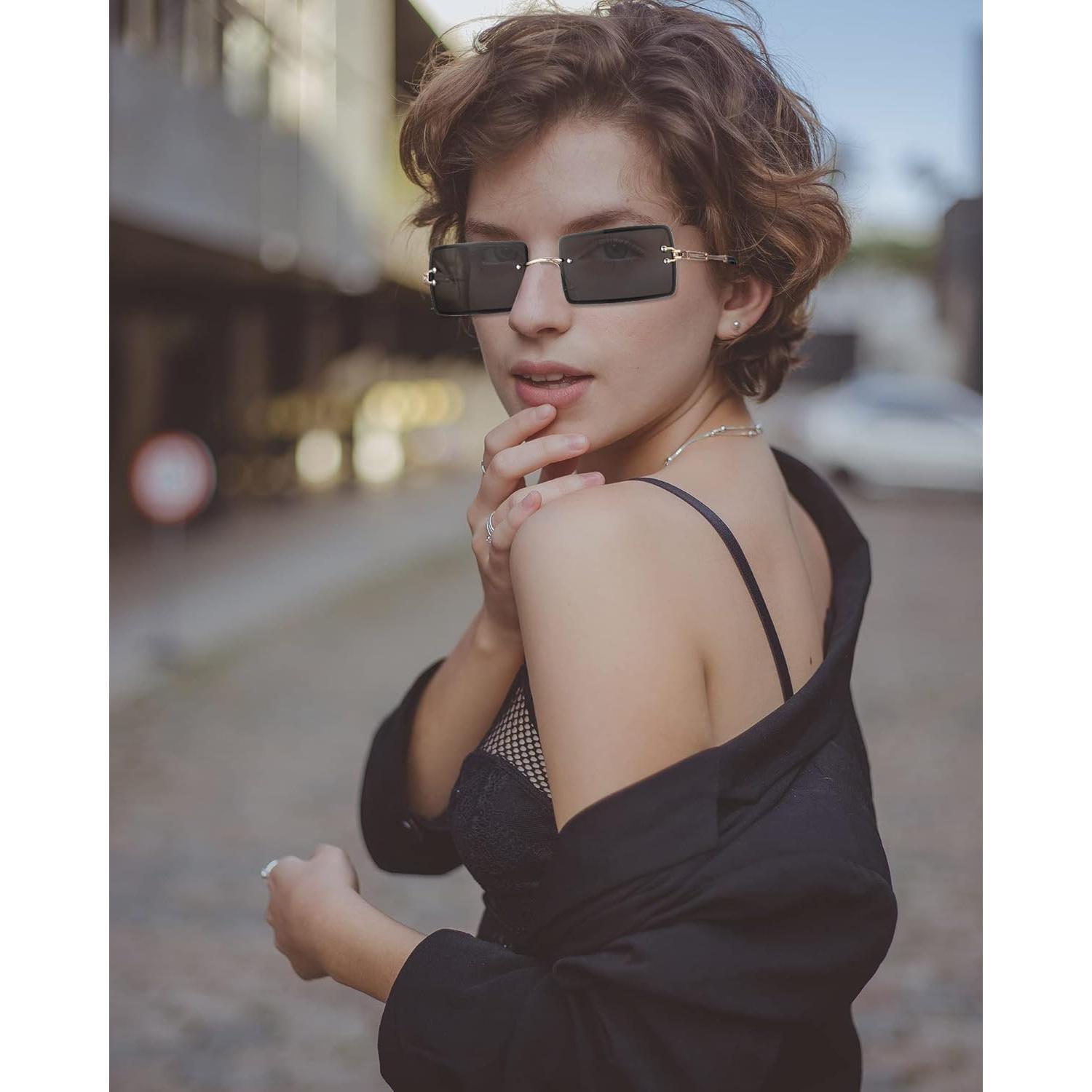 Gafas de Sol Rectangulares Sin Montura Frienda 4 Pares