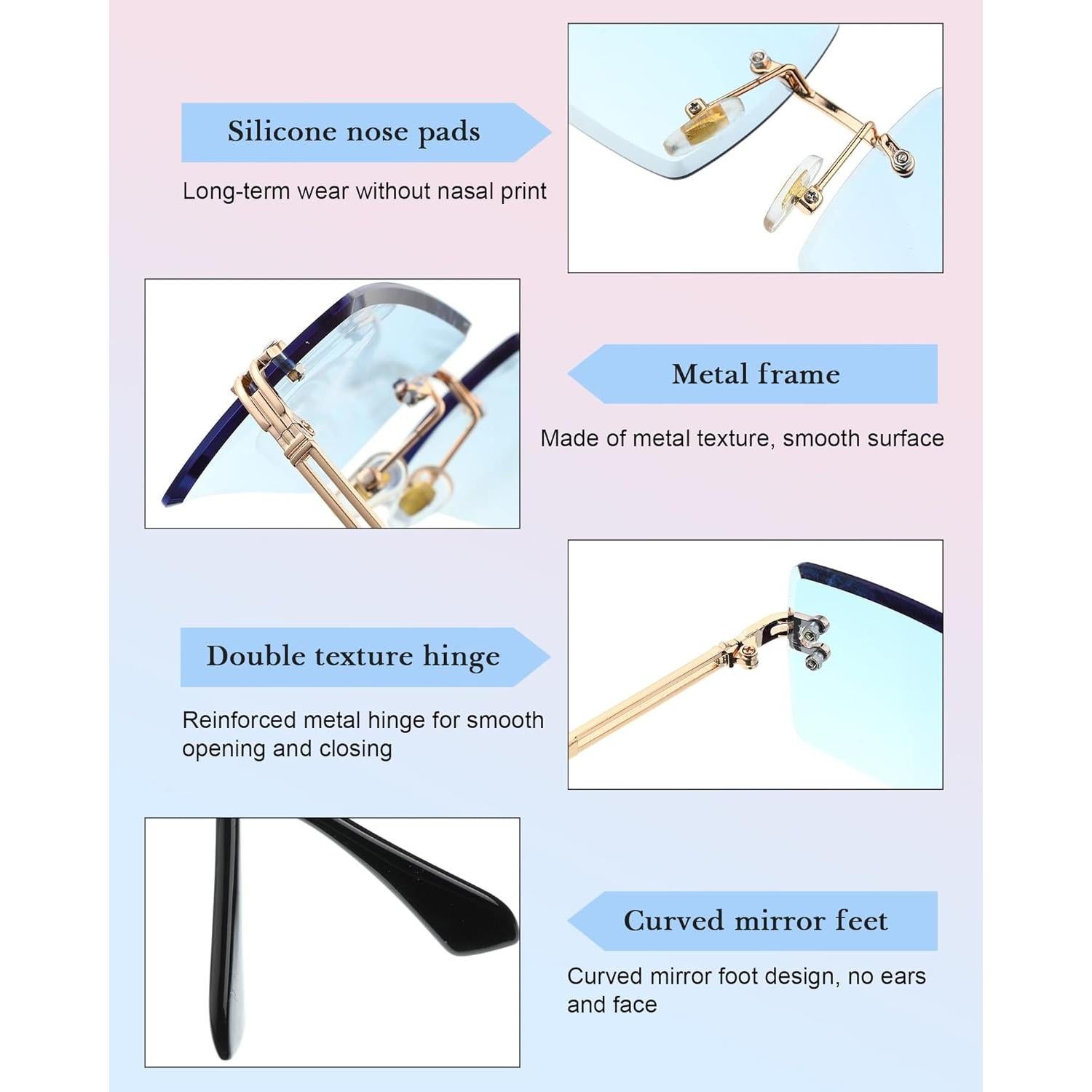 4 Pares Gafas de Sol Rectangulares Sin Montura Vintage