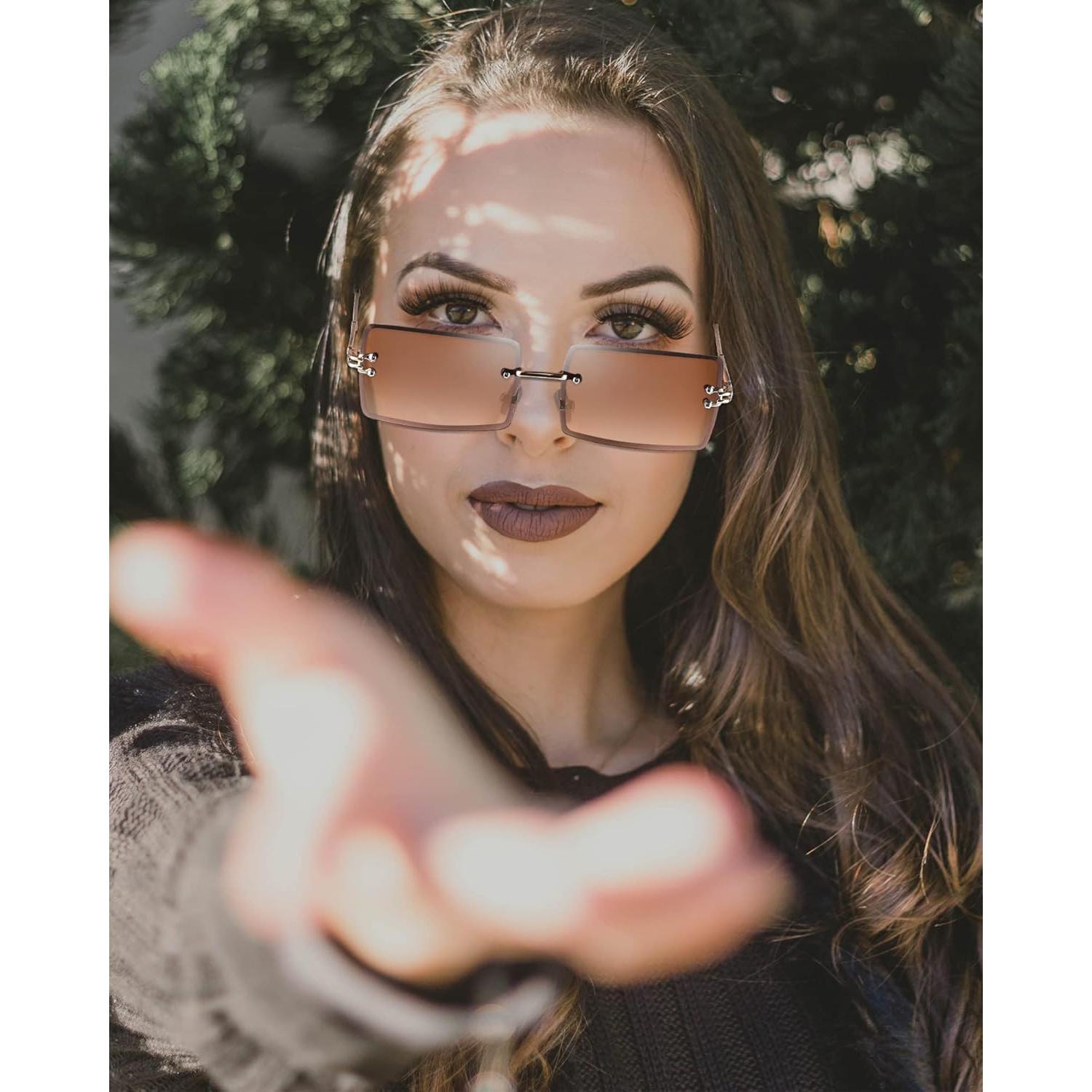 4 Pares Gafas de Sol Rectangulares Sin Montura Vintage