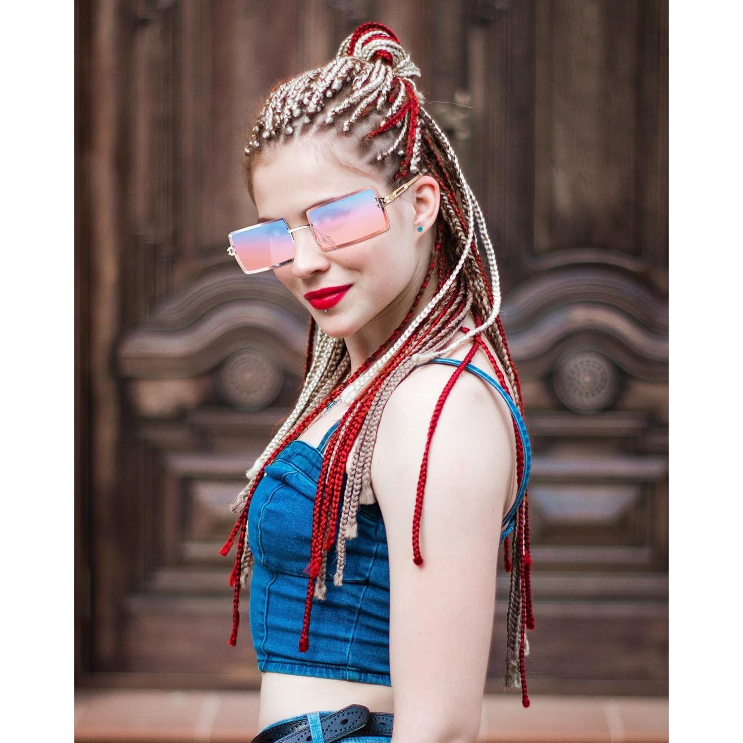 4 Pares Gafas de Sol Rectangulares Sin Montura Vintage