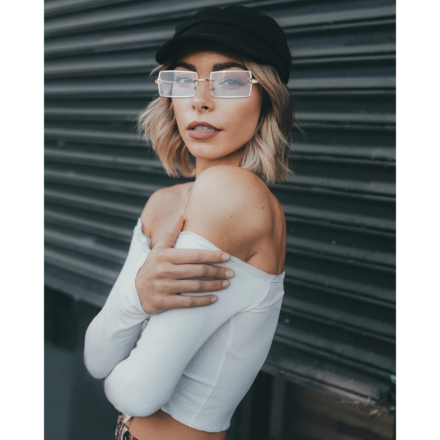 4 Pares Gafas de Sol Rectangulares Sin Montura Vintage