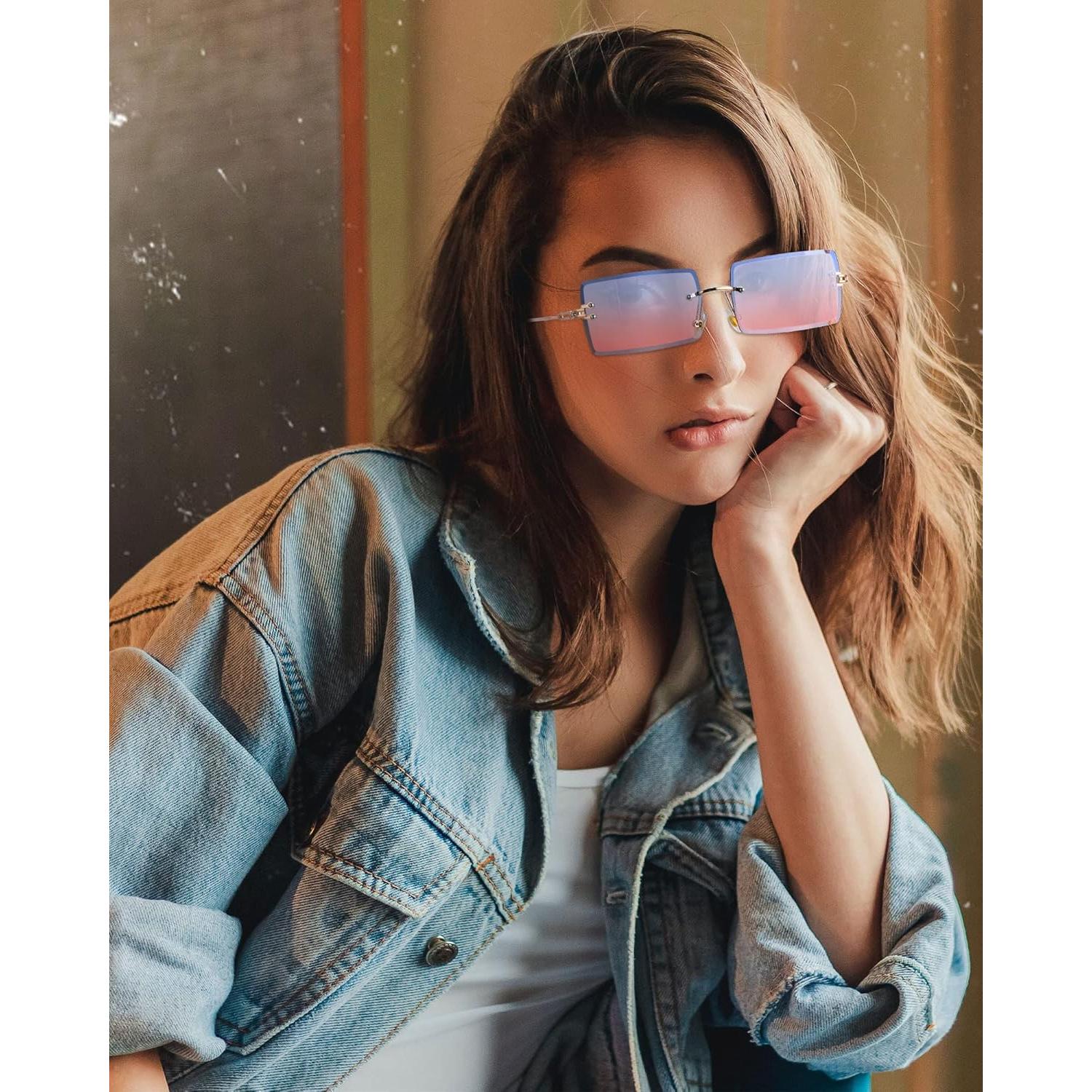 Gafas de Sol Rectangulares Sin Montura Frienda 4 Pares