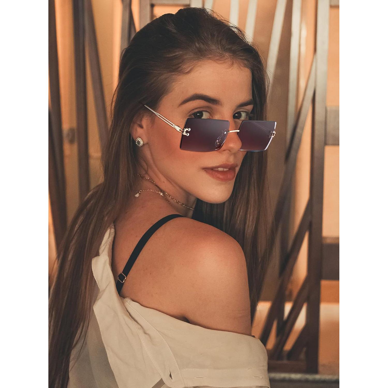 Gafas de Sol Rectangulares Sin Montura Frienda 4 Pares