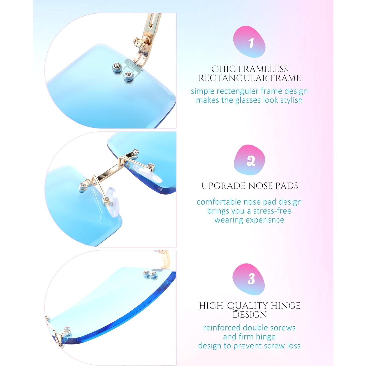 Gafas de Sol Rectangulares Sin Montura Frienda 4 Pares