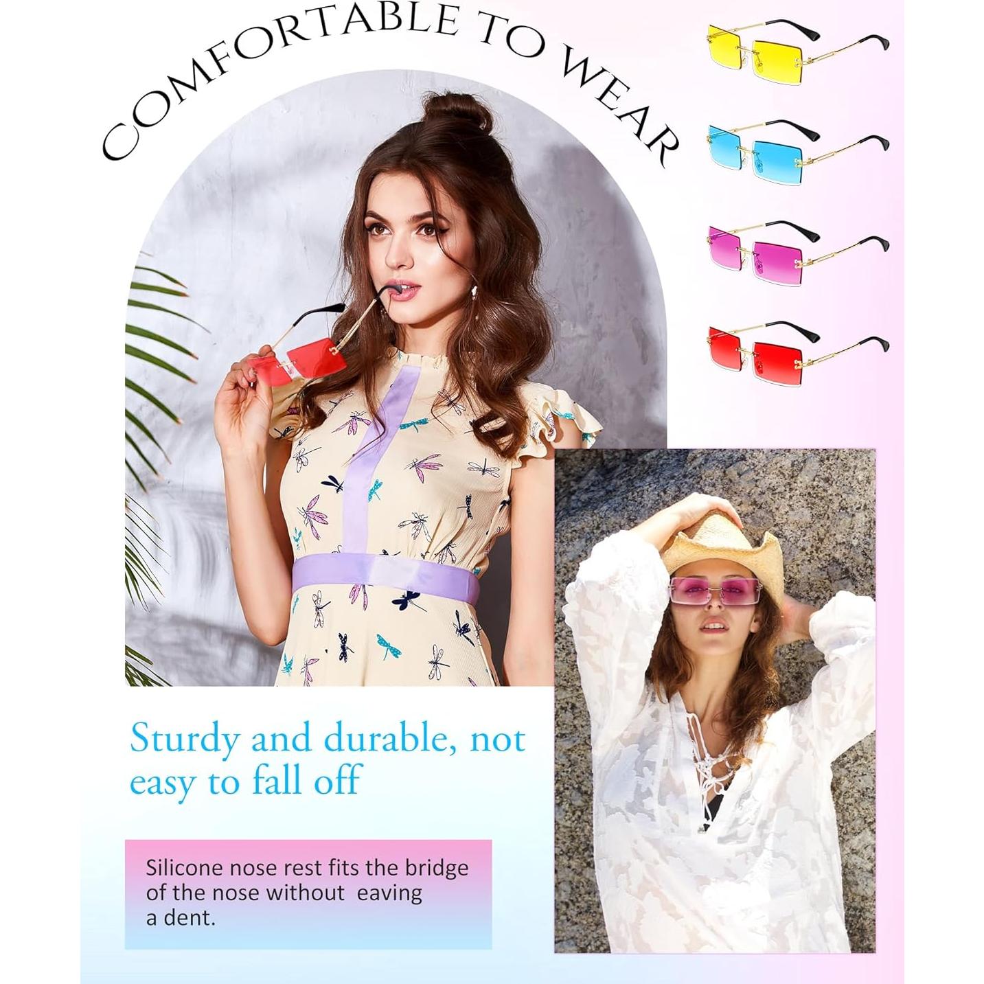 Gafas de Sol Rectangulares Sin Montura Frienda 4 Pares