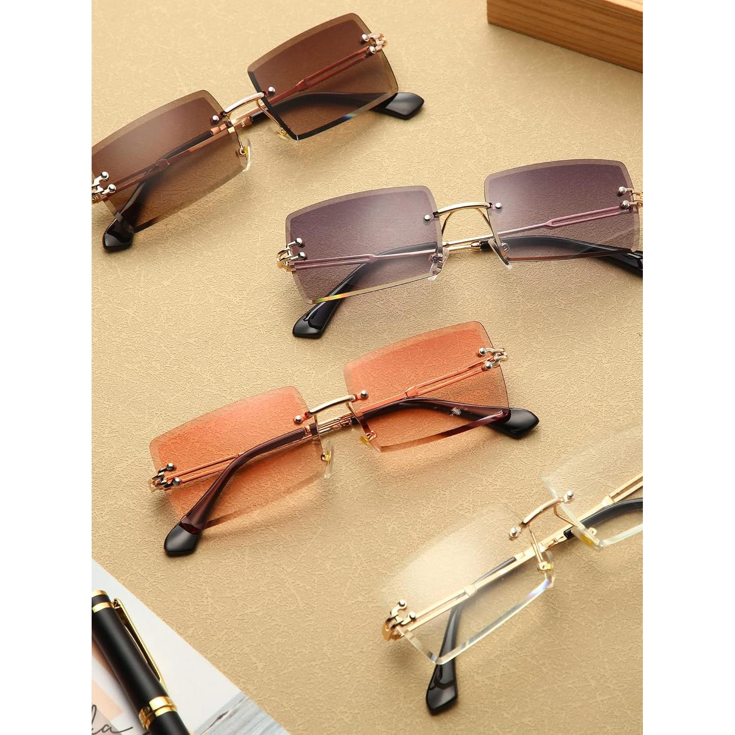 Gafas de Sol Rectangulares Sin Montura 4 Pares Vintage