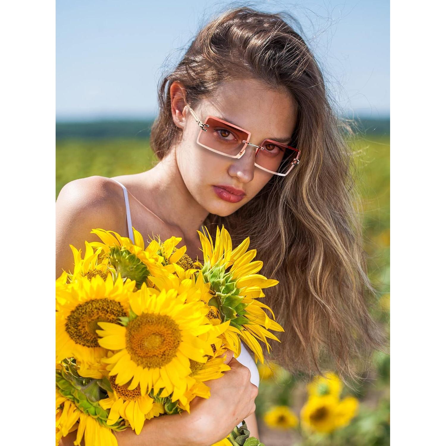 Gafas de Sol Rectangulares Sin Montura 4 Pares Vintage