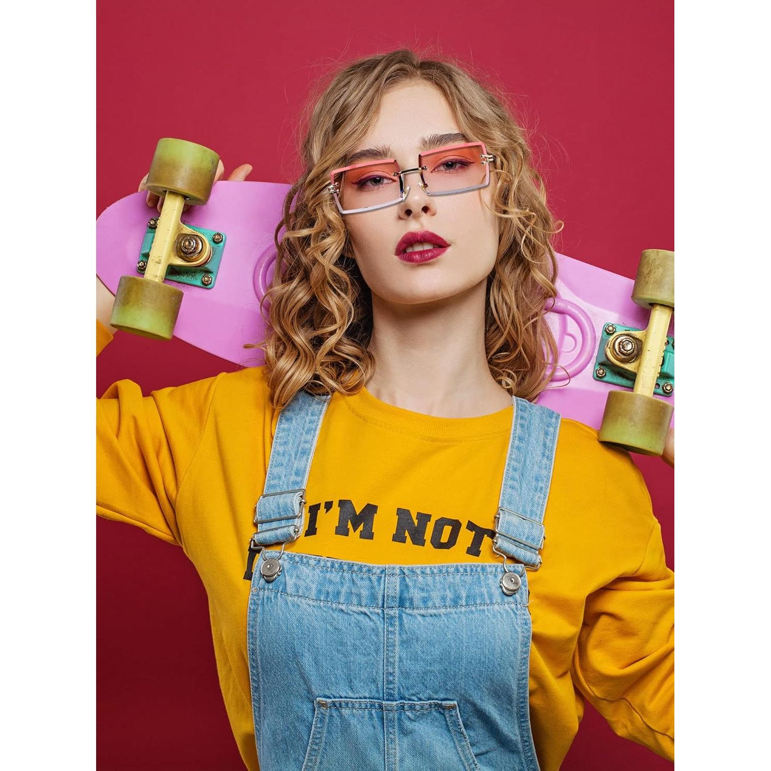 Gafas de Sol Rectangulares Sin Montura 4 Pares Vintage