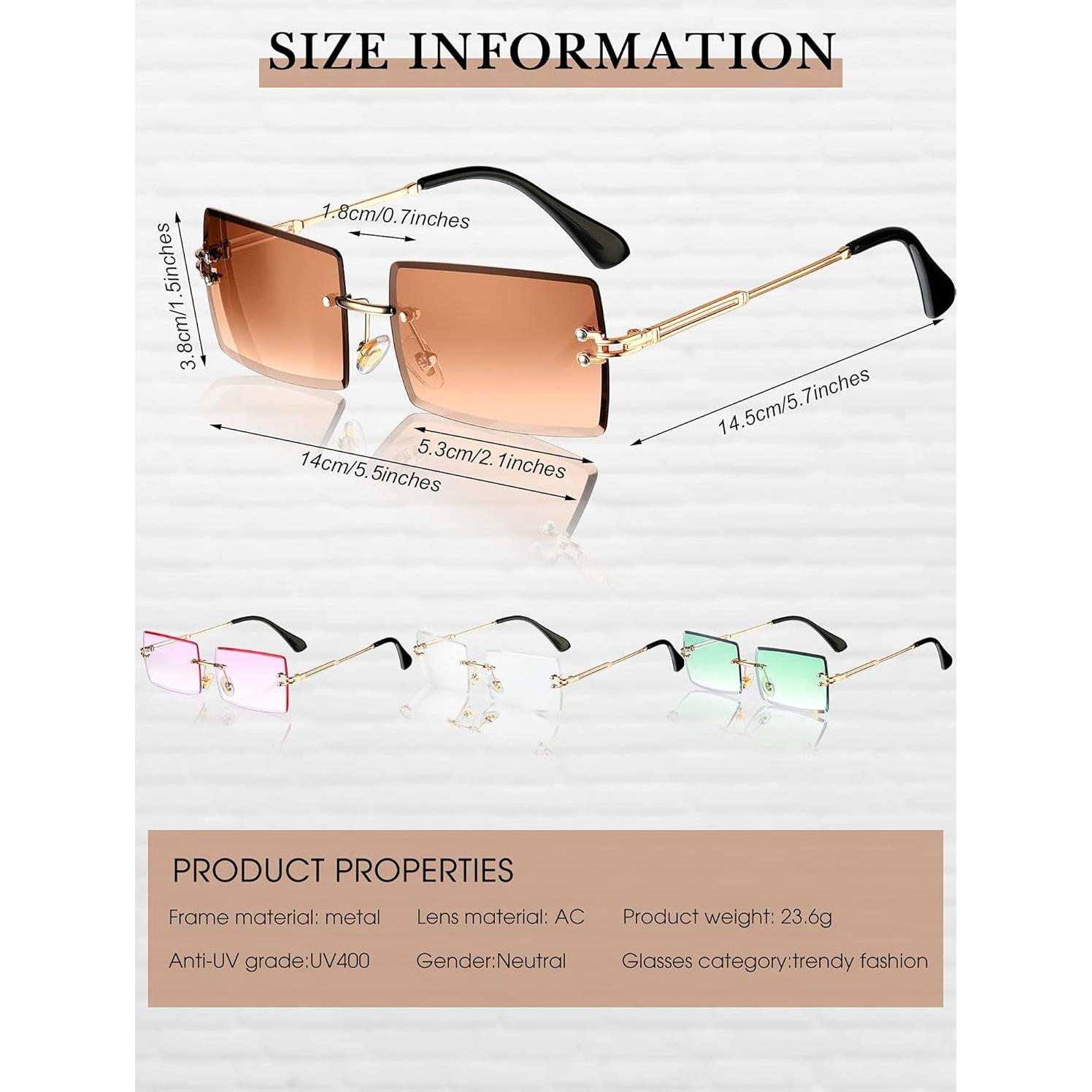 Frienda 4 Pares Gafas de Sol Rectangulares Sin Montura