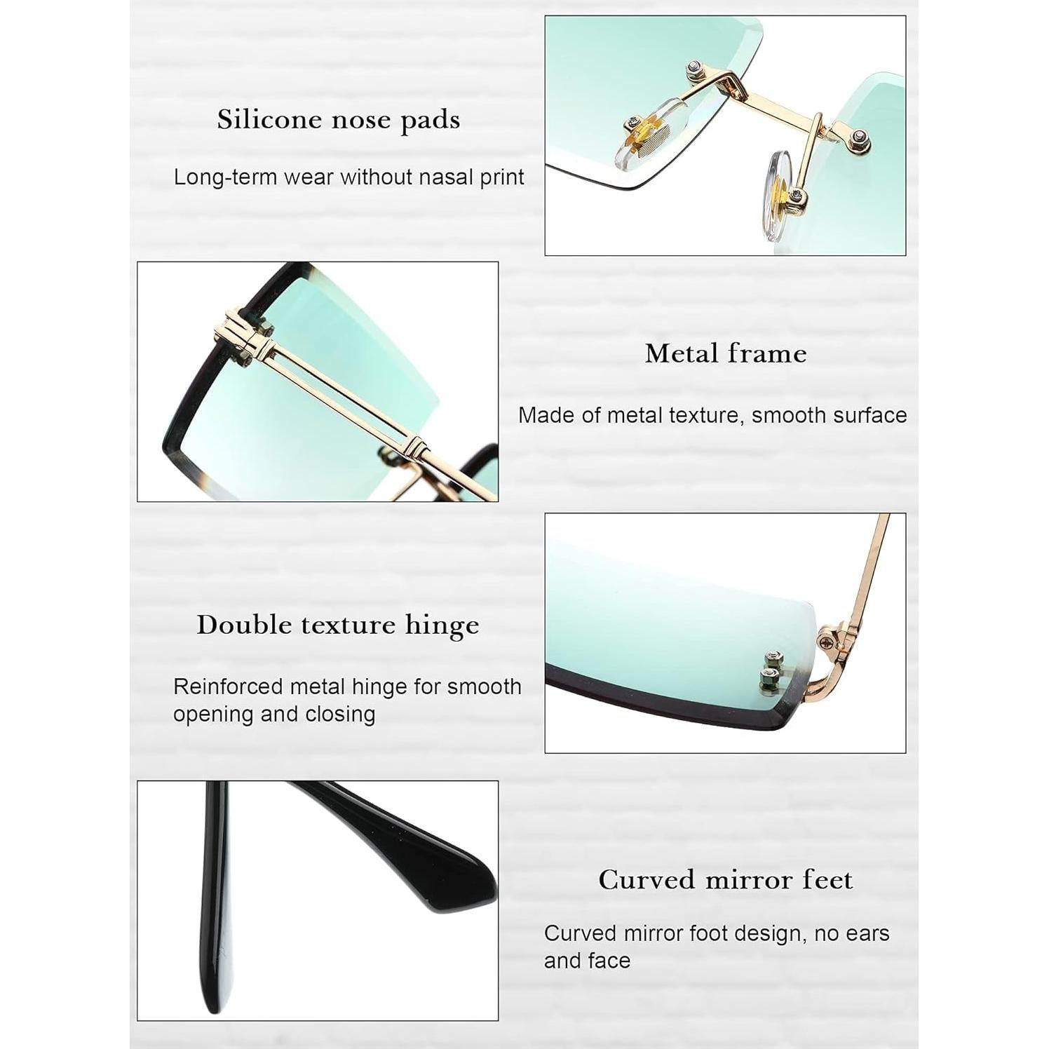 Frienda 4 Pares Gafas de Sol Rectangulares Sin Montura