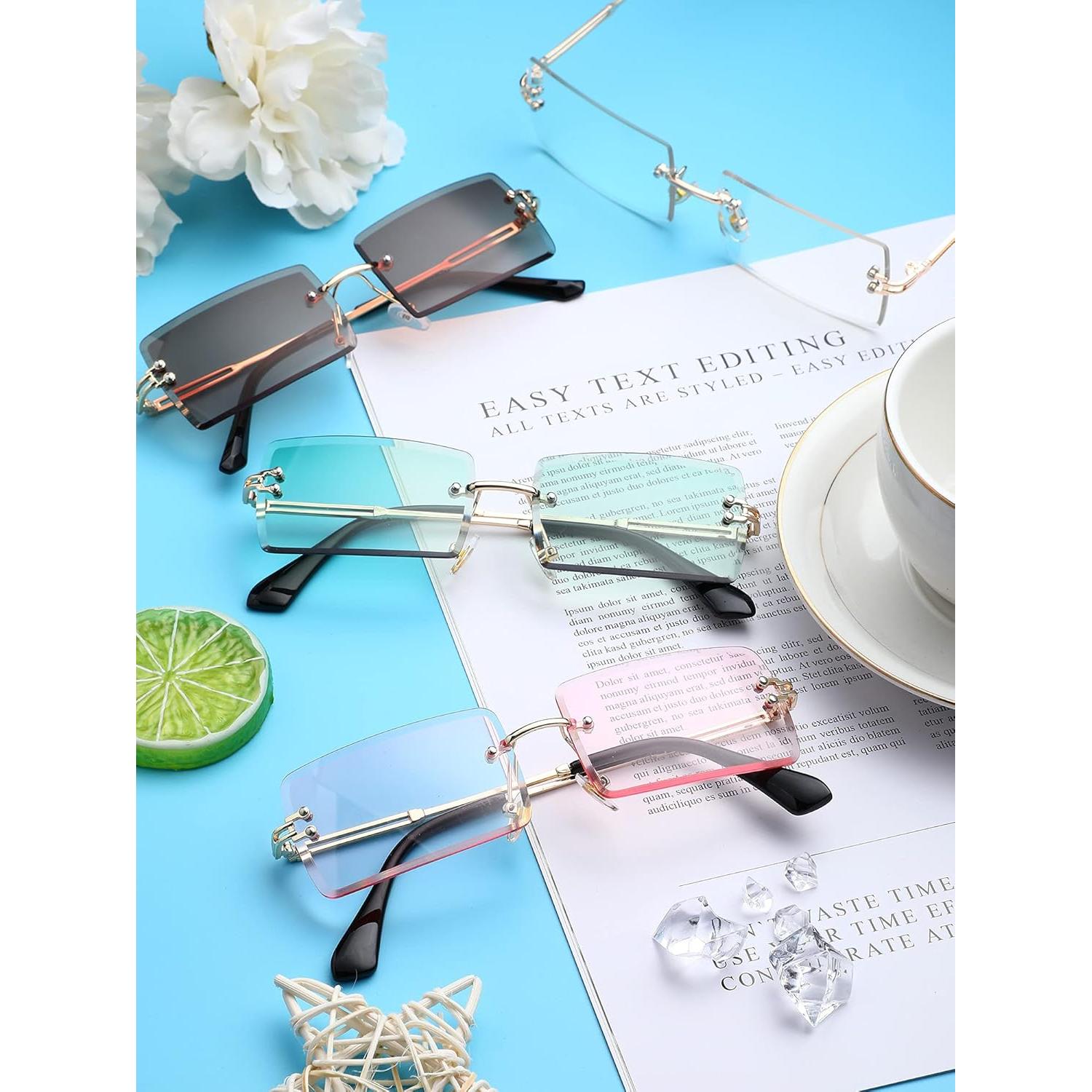 Frienda 4 Pares Gafas de Sol Rectangulares Sin Montura