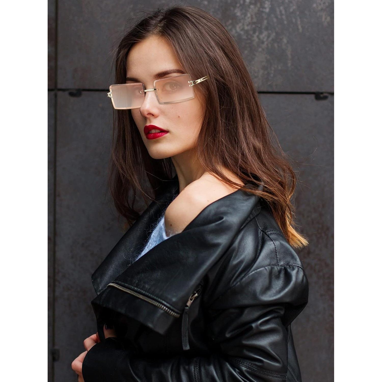 Frienda 4 Pares Gafas de Sol Rectangulares Sin Montura