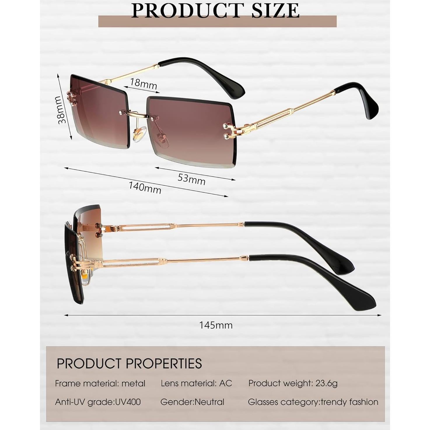 Frienda 4 Pares Gafas de Sol Rectangulares Sin Montura