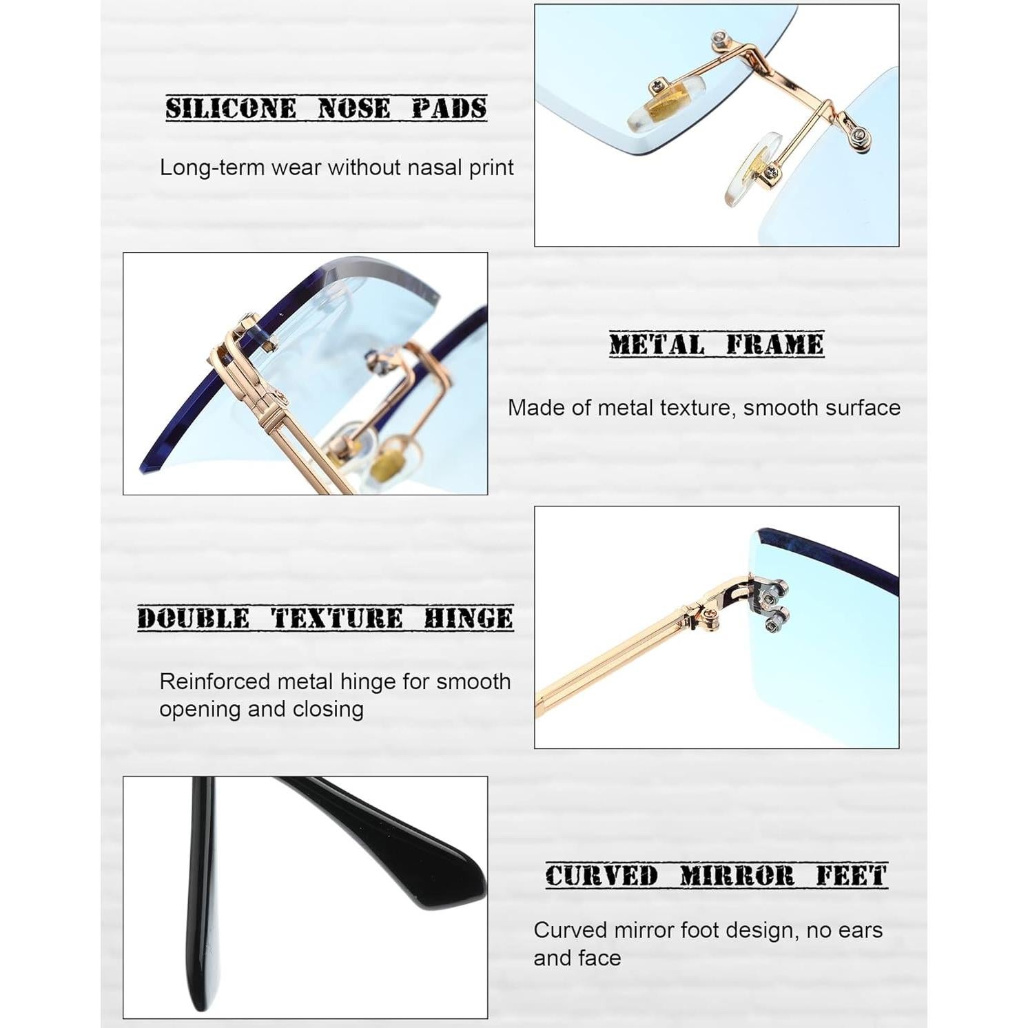 Frienda 4 Pares Gafas de Sol Rectangulares Sin Montura