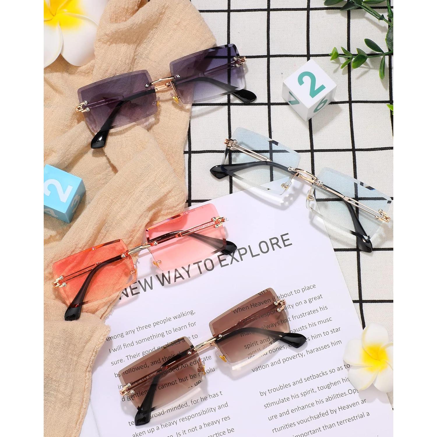 Frienda 4 Pares Gafas de Sol Rectangulares Sin Montura