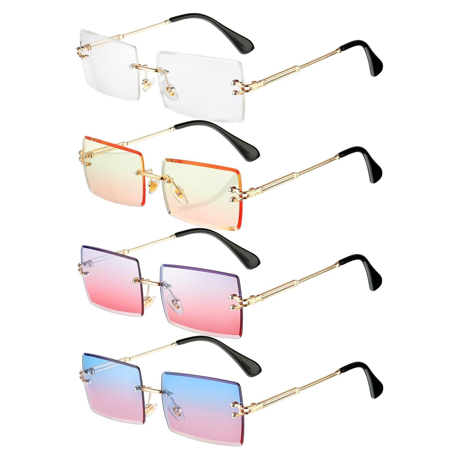 Frienda 4 Pares Gafas de Sol Rectangulares Sin Montura