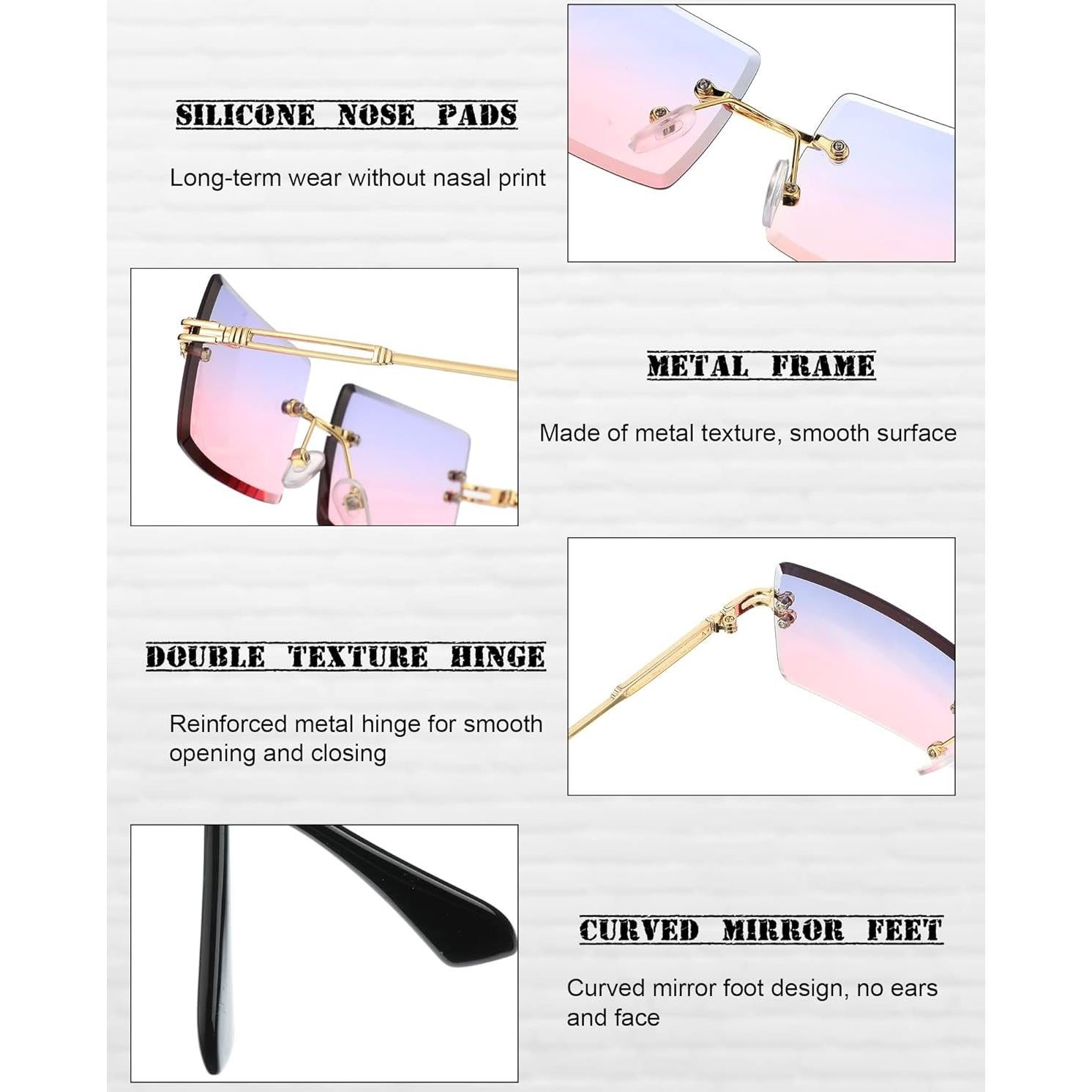 Frienda 4 Pares Gafas de Sol Rectangulares Sin Montura