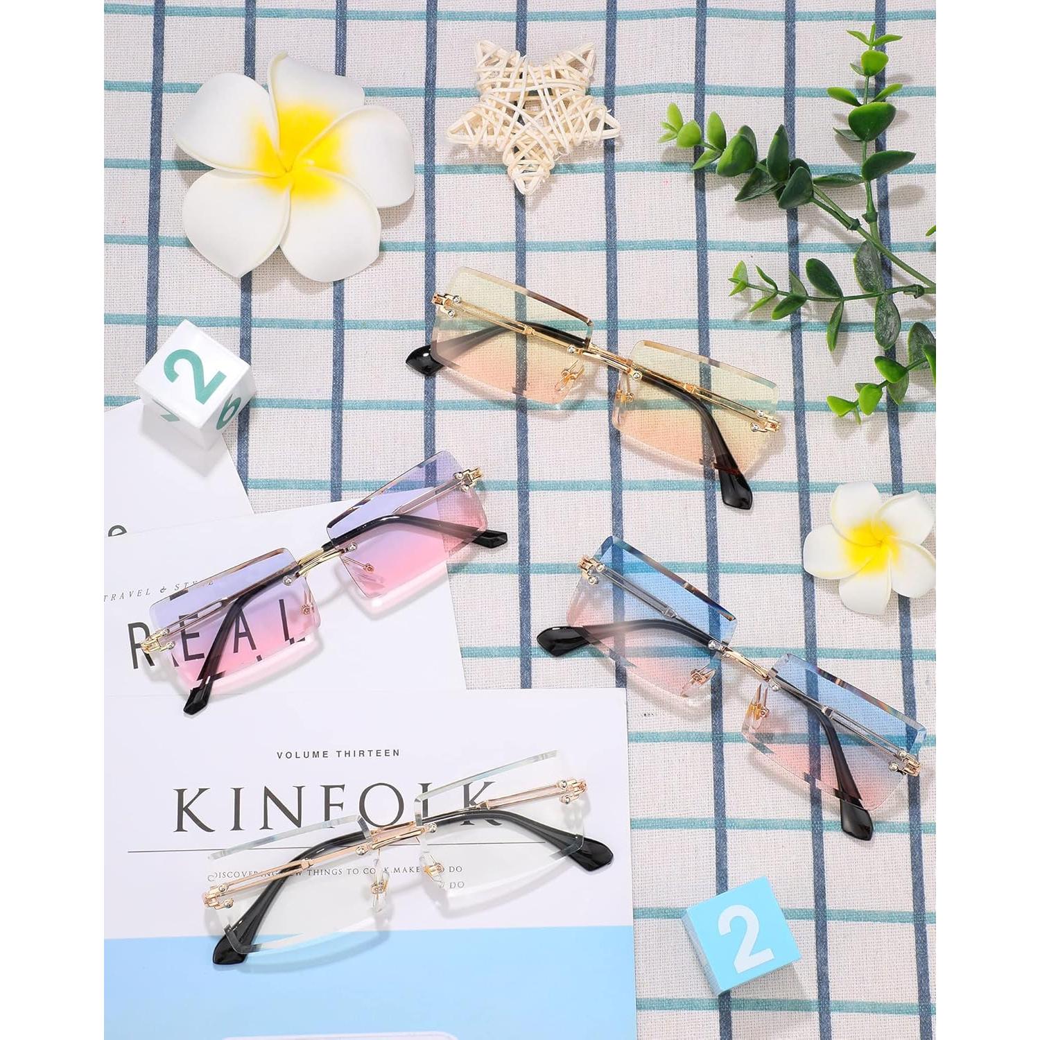 Frienda 4 Pares Gafas de Sol Rectangulares Sin Montura