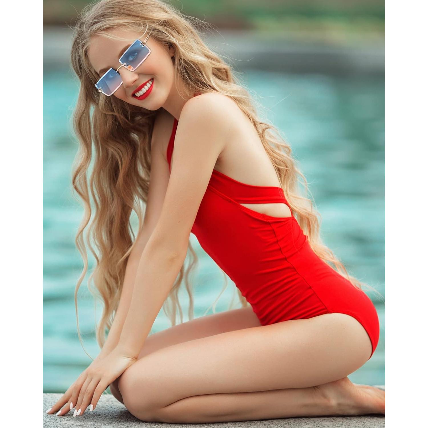 Frienda 4 Pares Gafas de Sol Rectangulares Sin Montura