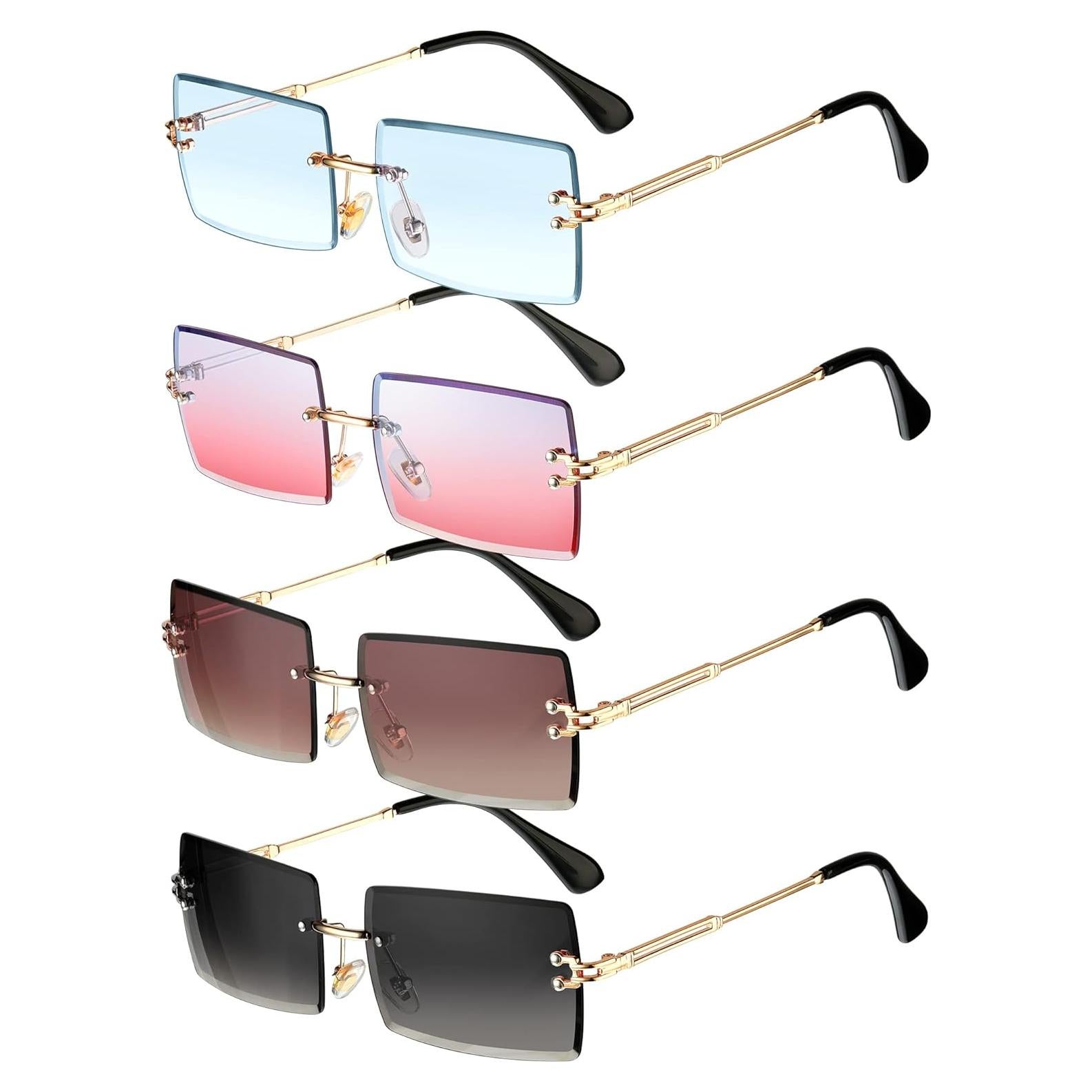 Gafas Rectangulares Sin Montura Frienda 4 Pares Vintage