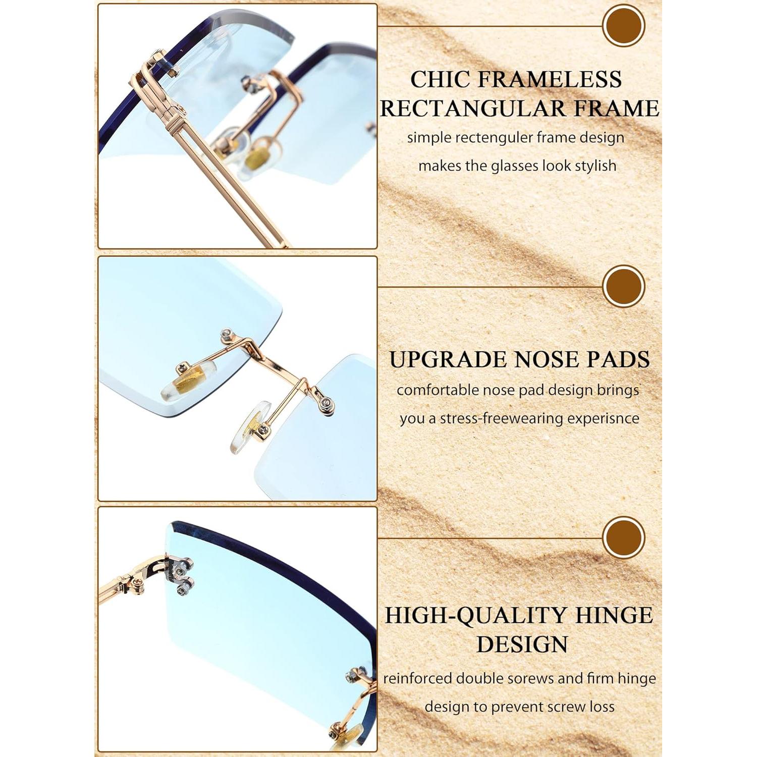 Gafas Rectangulares Sin Montura Frienda 4 Pares Vintage