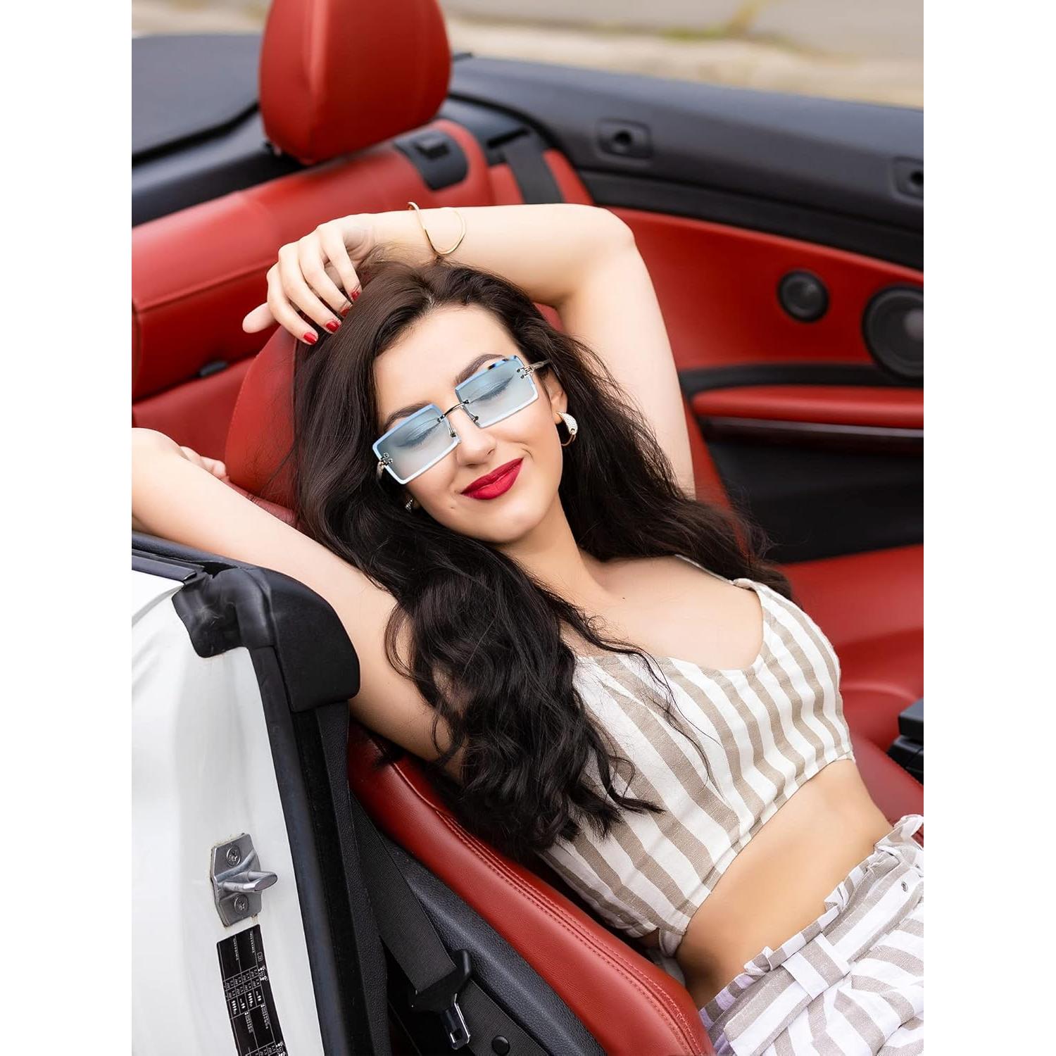 Gafas Rectangulares Sin Montura Frienda 4 Pares Vintage