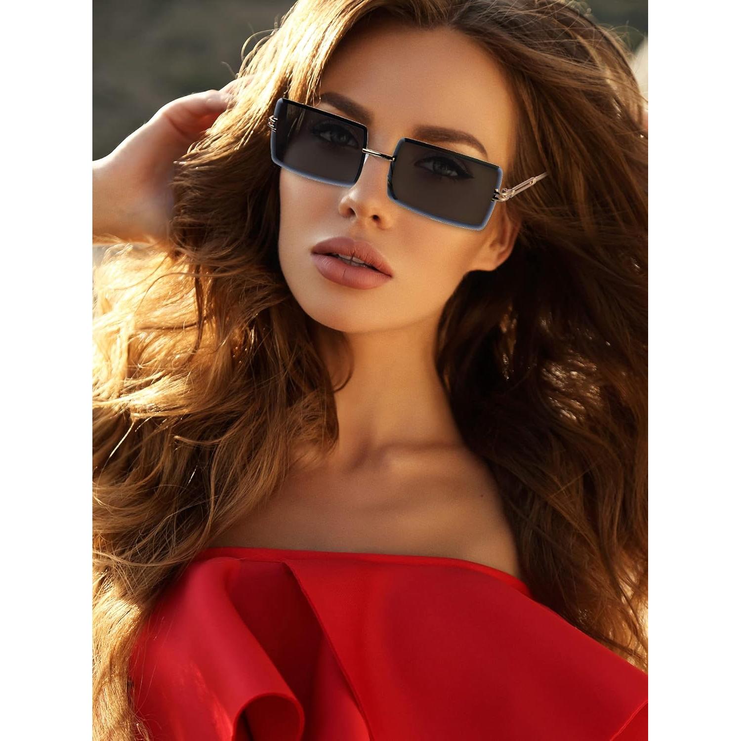 Gafas Rectangulares Sin Montura Frienda 4 Pares Vintage