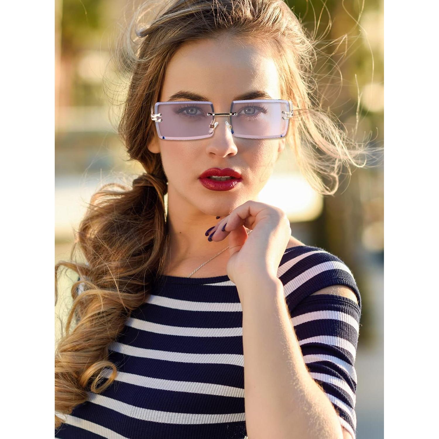 Gafas Rectangulares Sin Montura Frienda 4 Pares Vintage