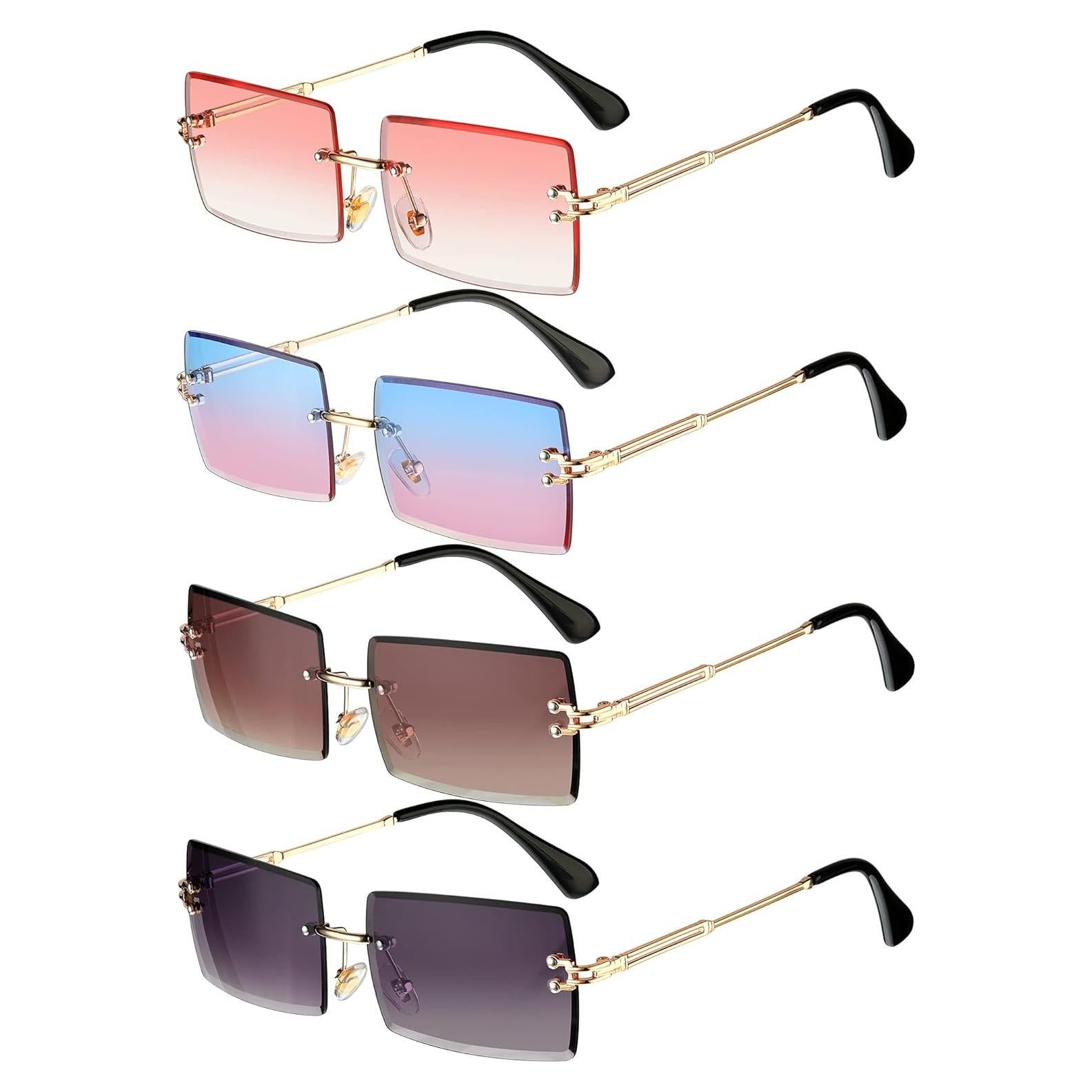 Frienda 4 Pares Gafas de Sol Rectangulares Vintage Metal