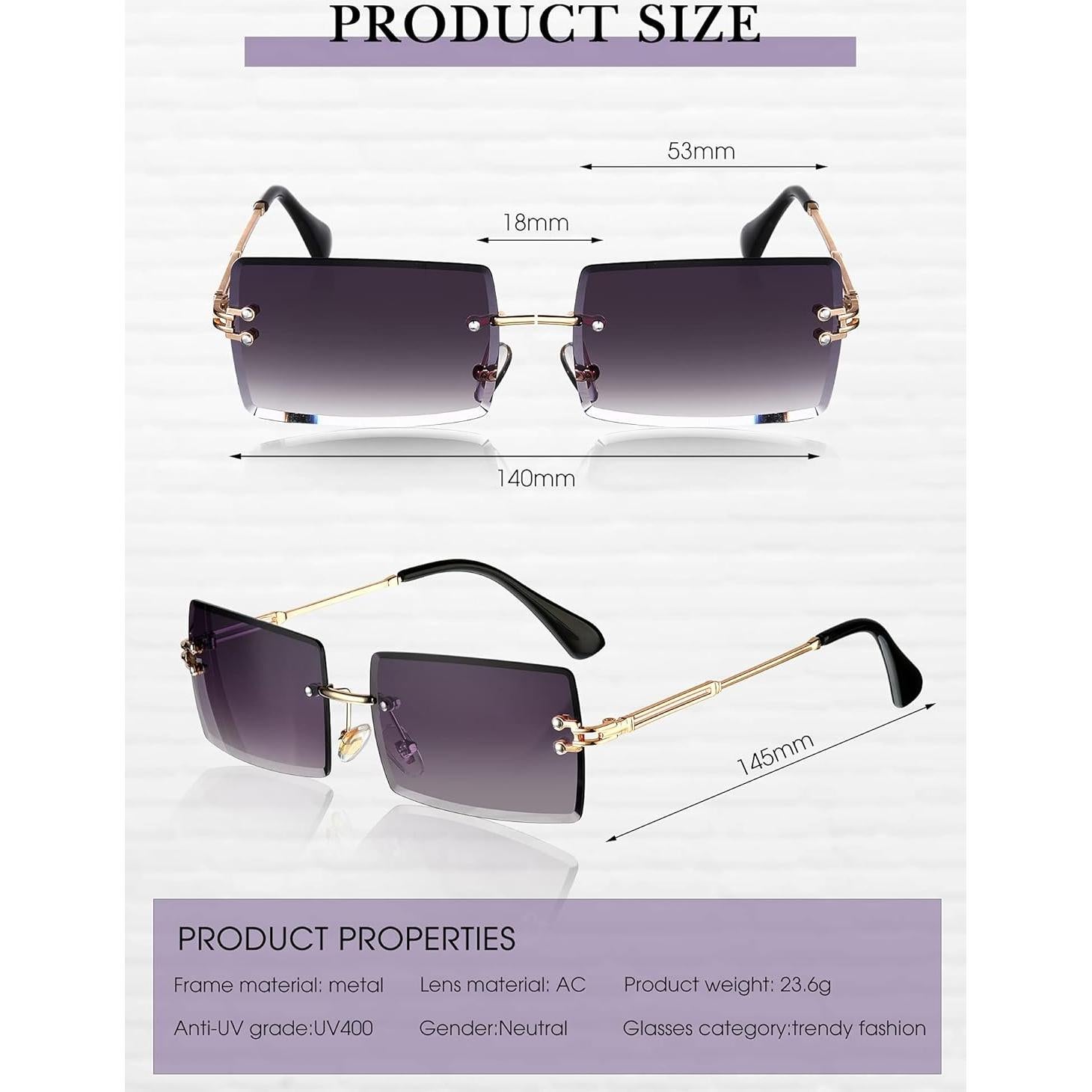 Frienda 4 Pares Gafas de Sol Rectangulares Vintage Metal