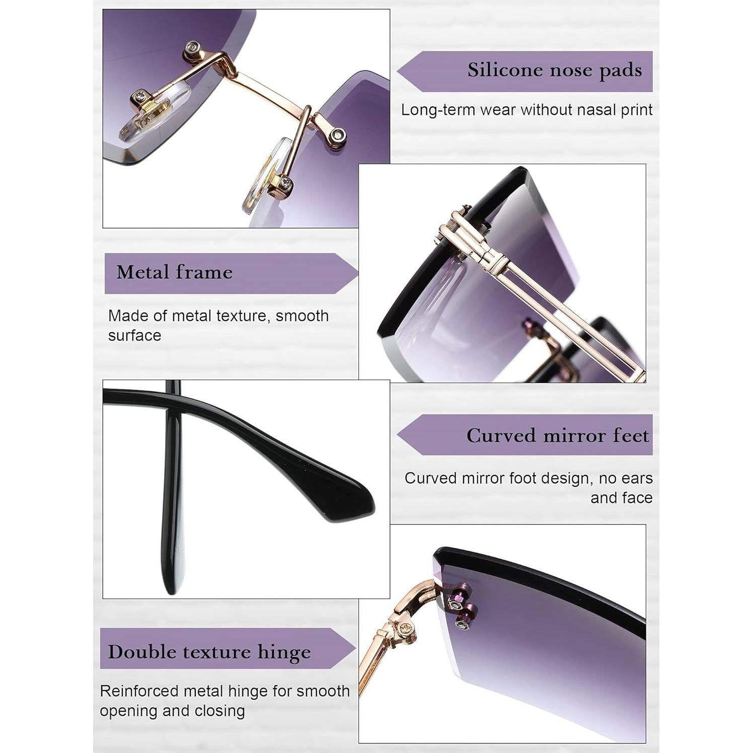 Frienda 4 Pares Gafas de Sol Rectangulares Vintage Metal