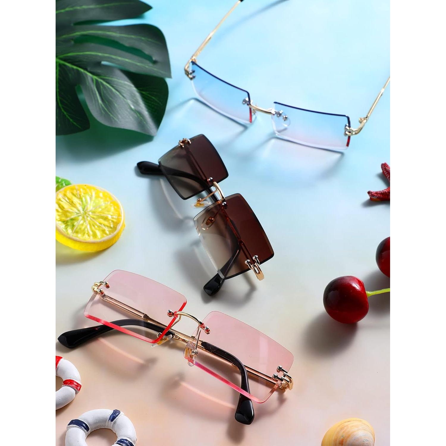 Frienda 4 Pares Gafas de Sol Rectangulares Vintage Metal