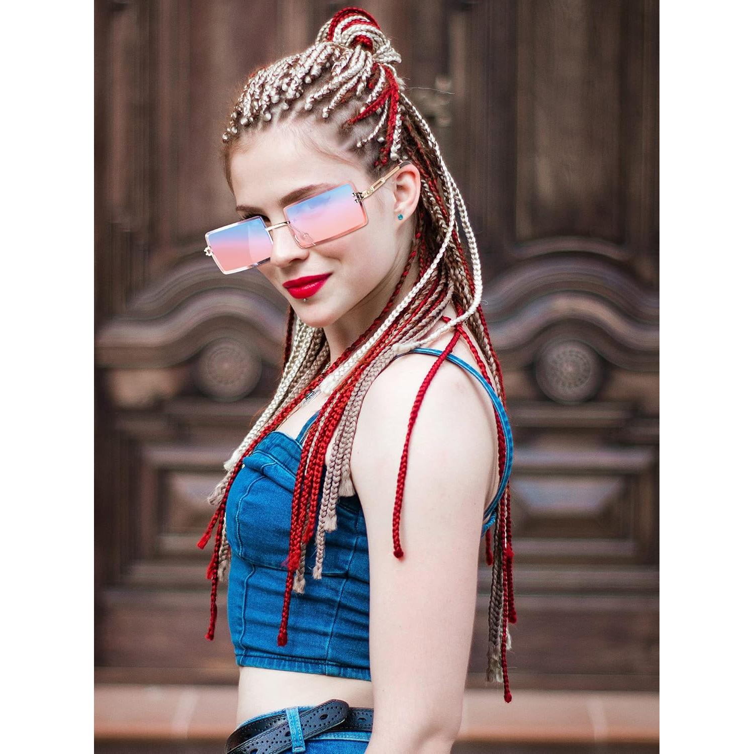 Frienda 4 Pares Gafas de Sol Rectangulares Vintage Metal